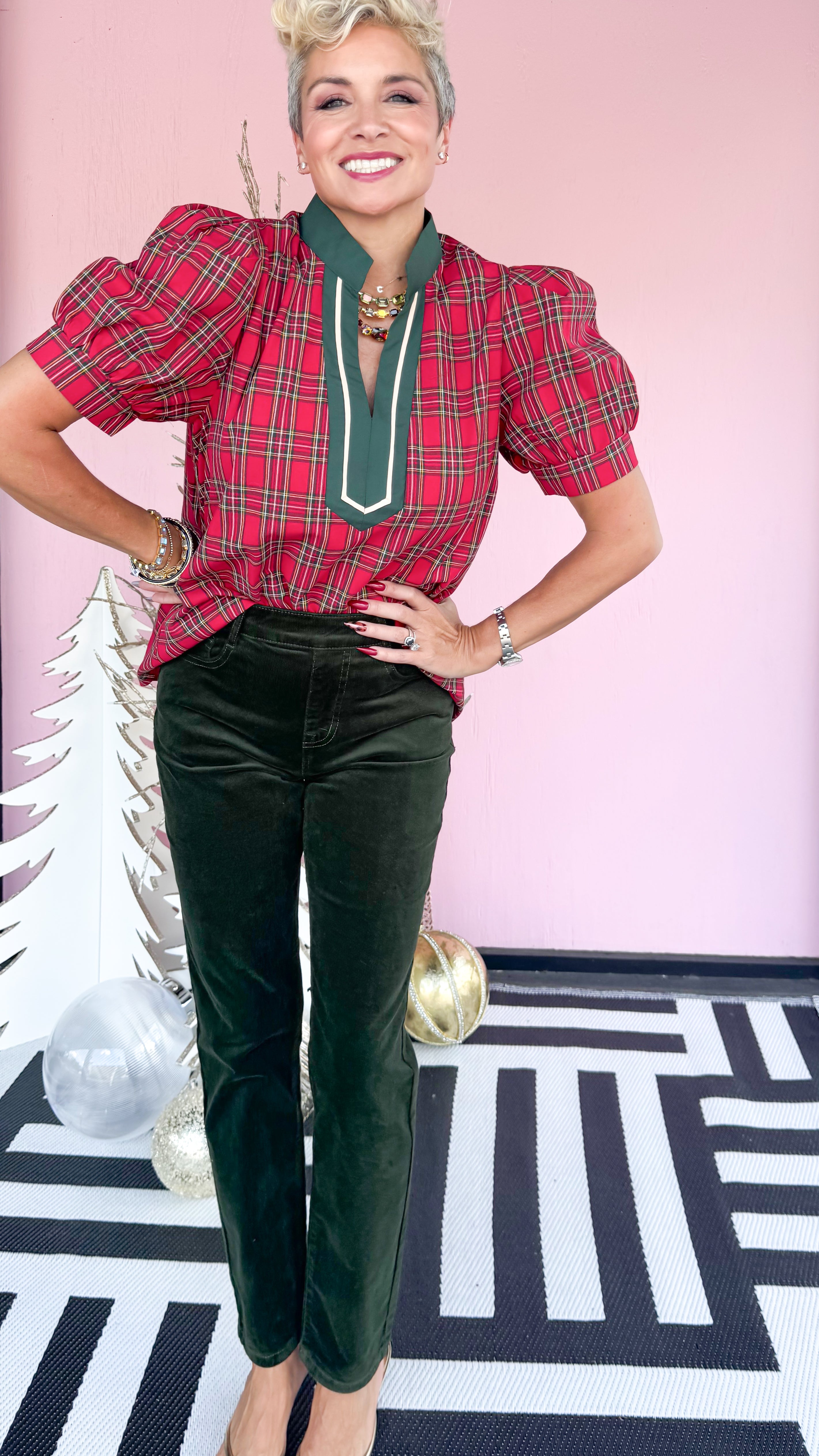 Noel Tartan Plain Top/Red