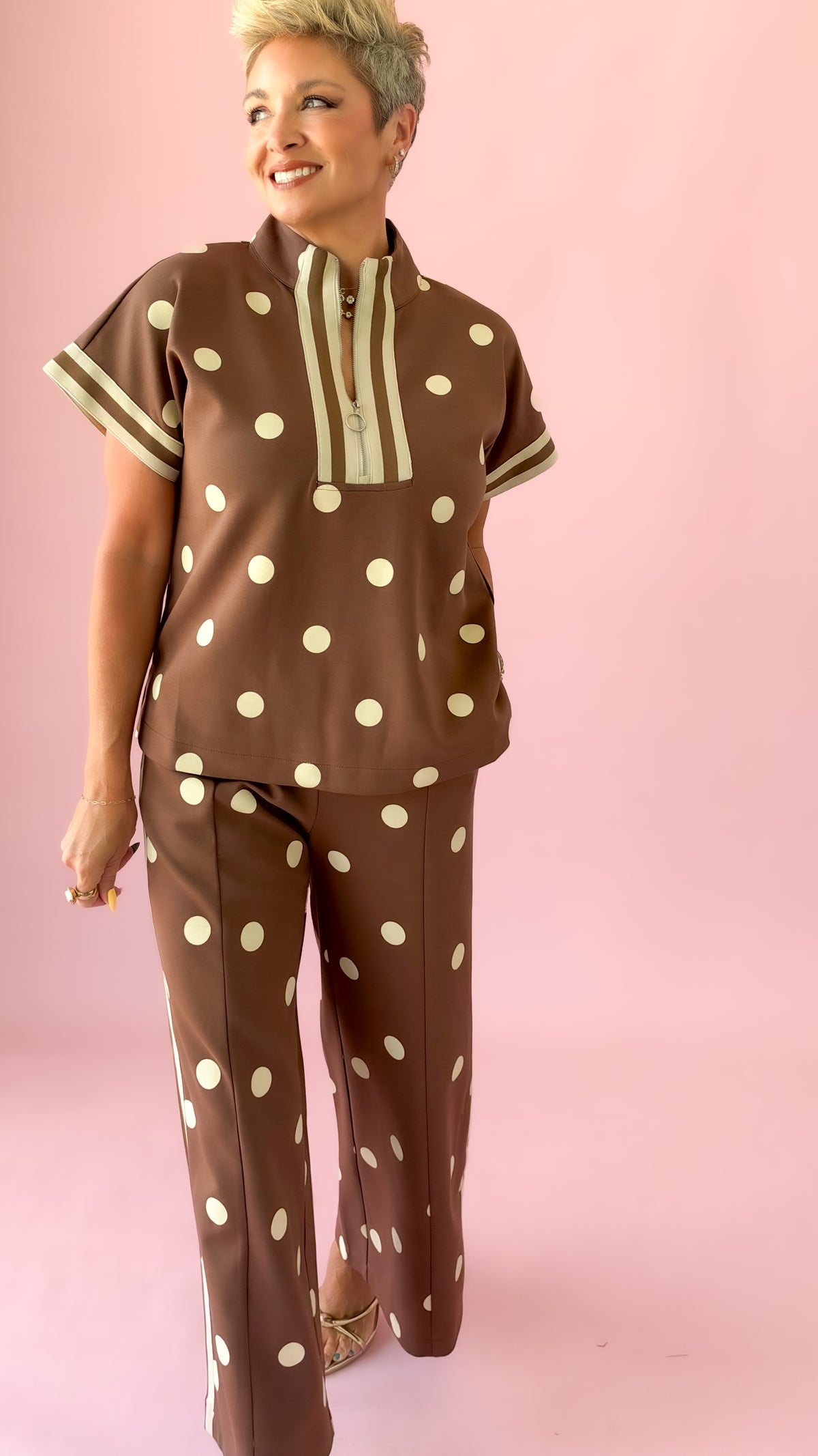 Jenny Striped Dot Top/Brown