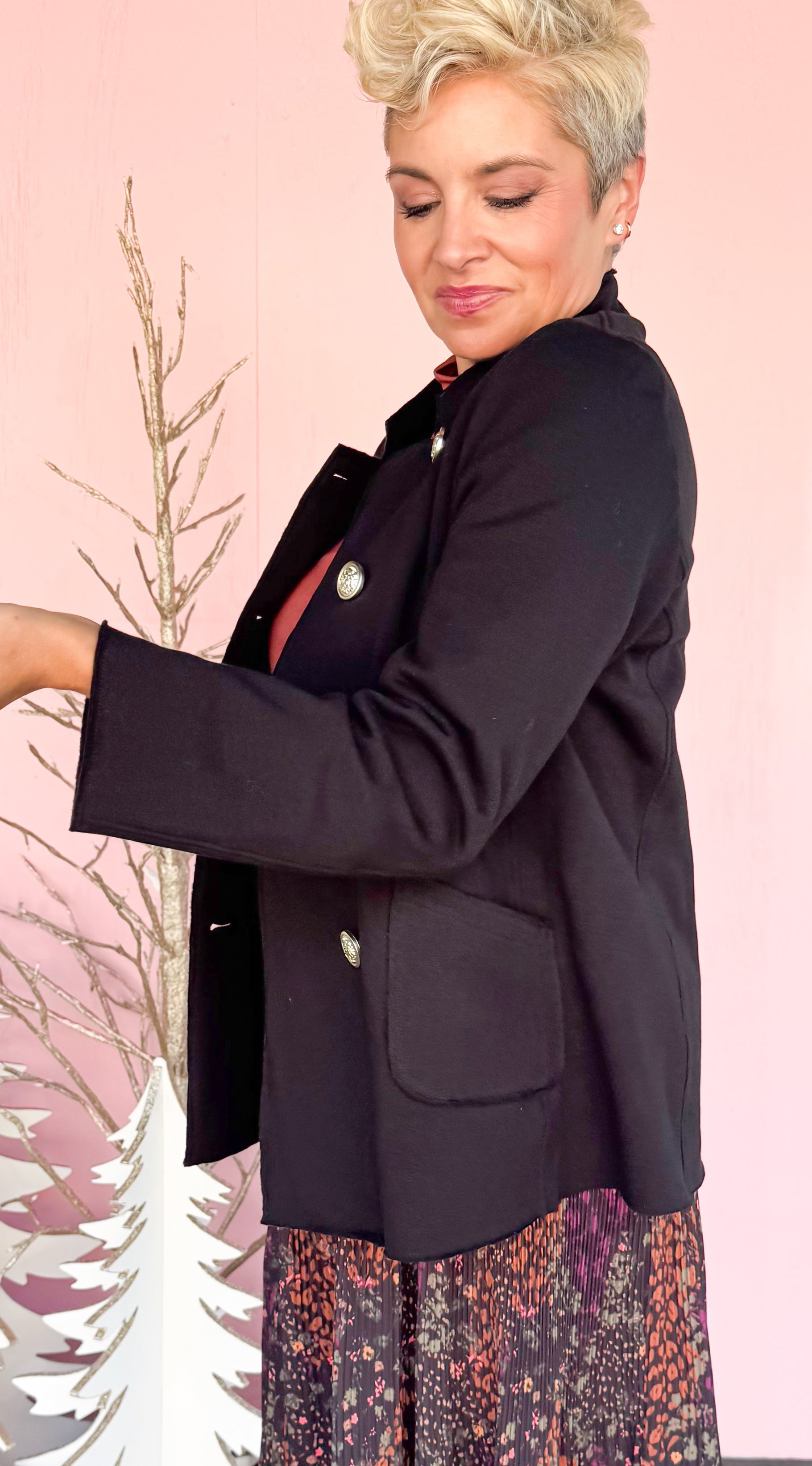 Double Breasted Military Jacket/Black