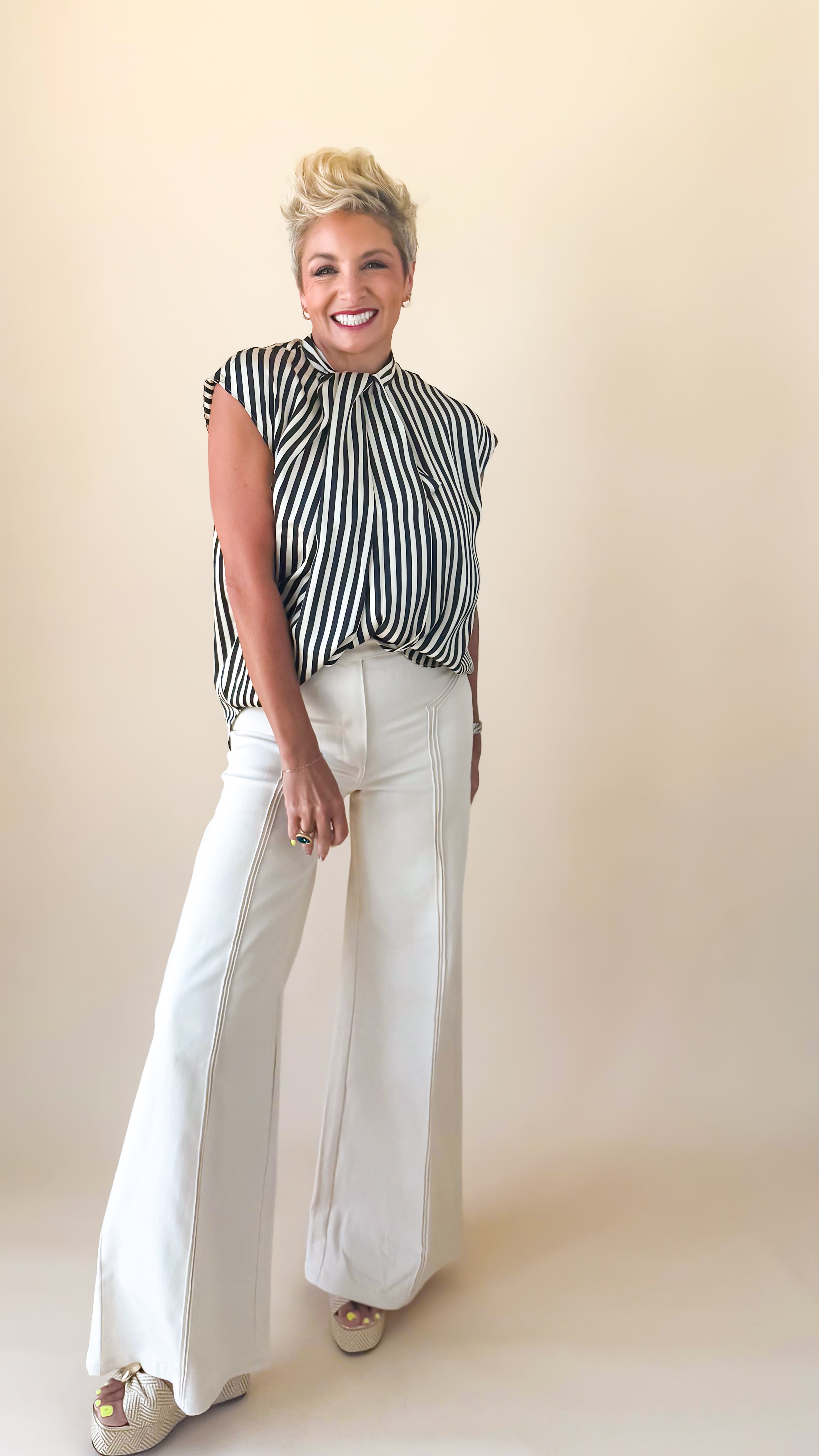 Satin Striped Tie Top/Black