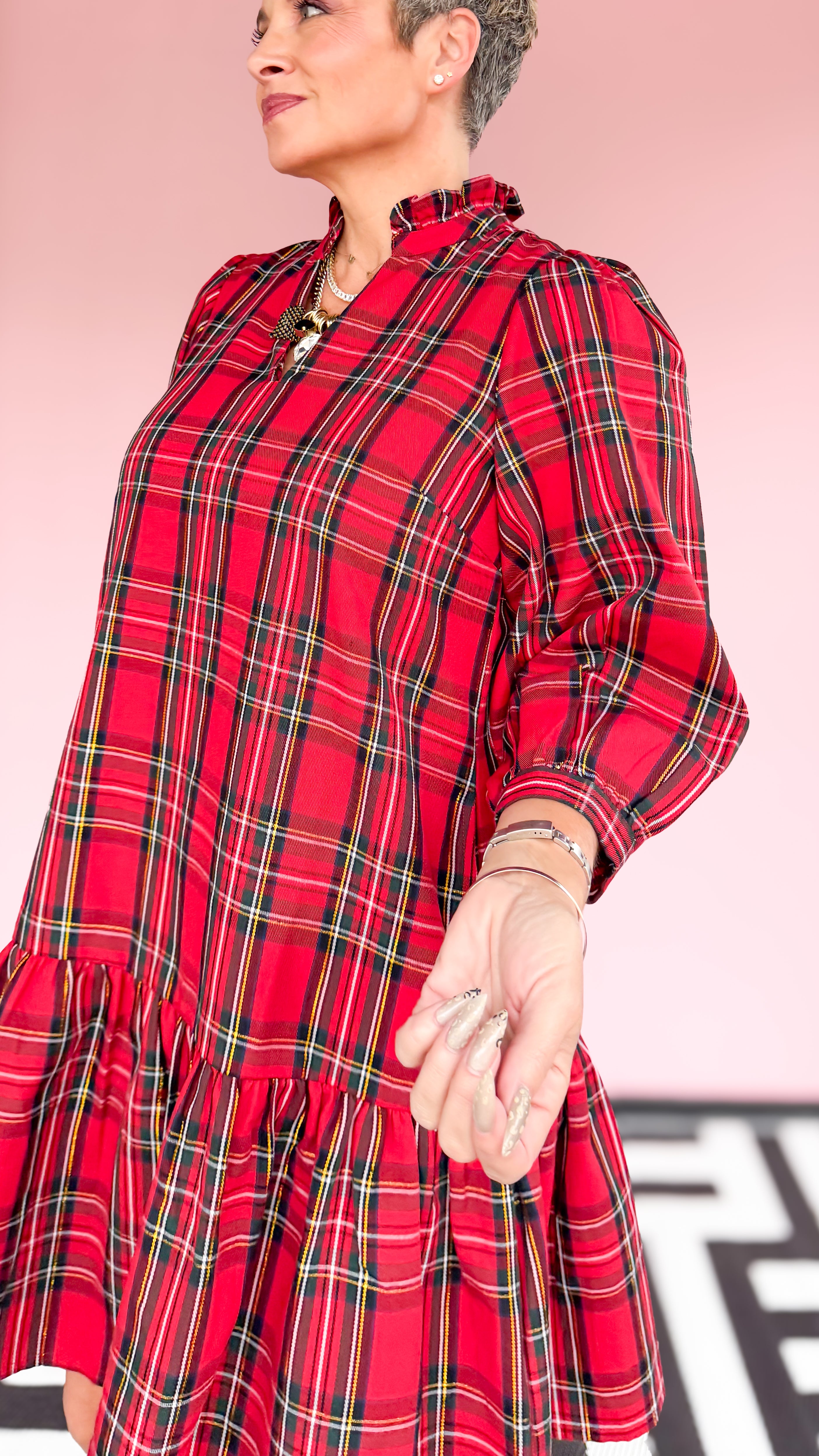 Naomi Short Tartan Dress with Ruffle