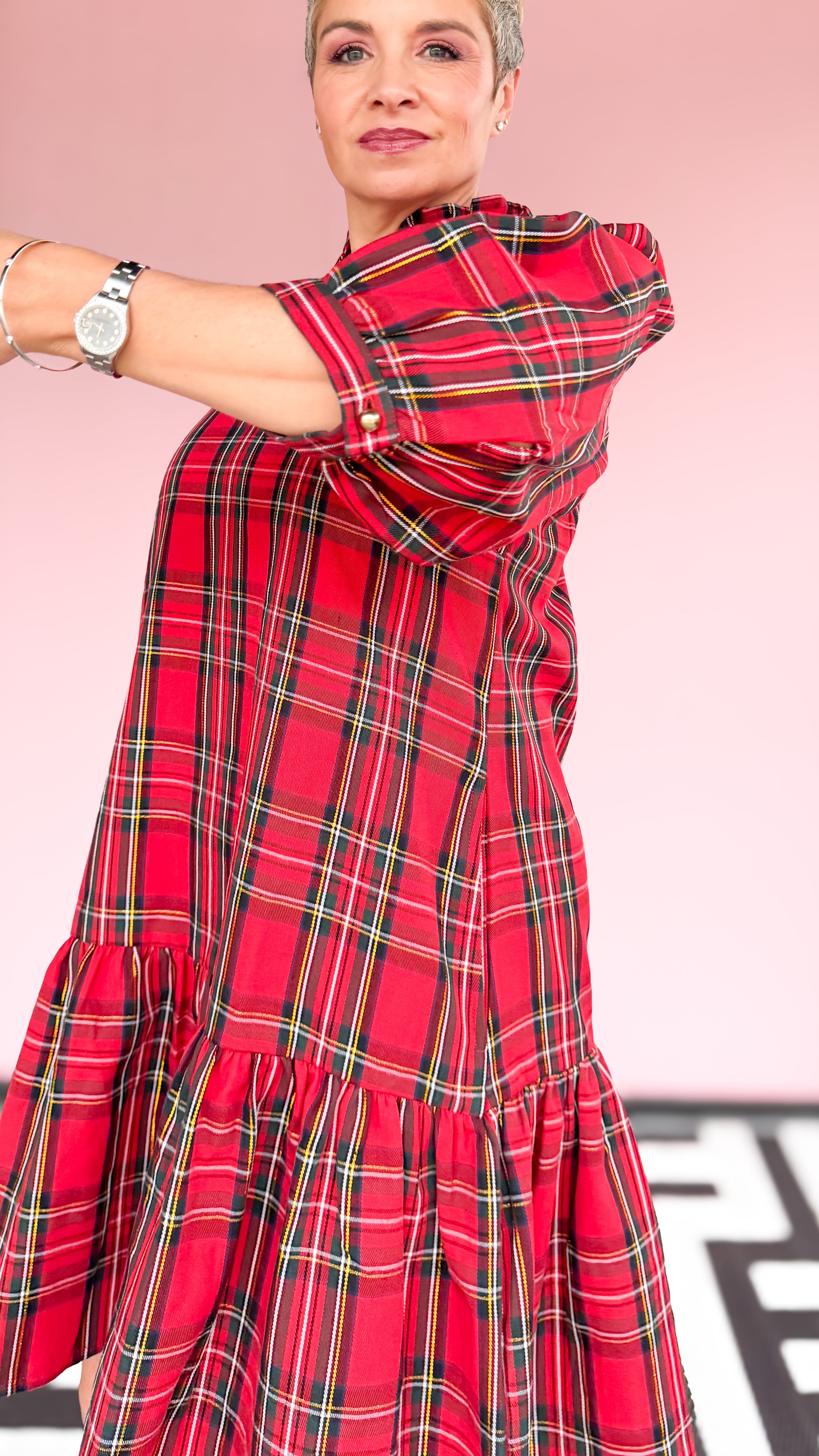 Naomi Short Tartan Dress with Ruffle