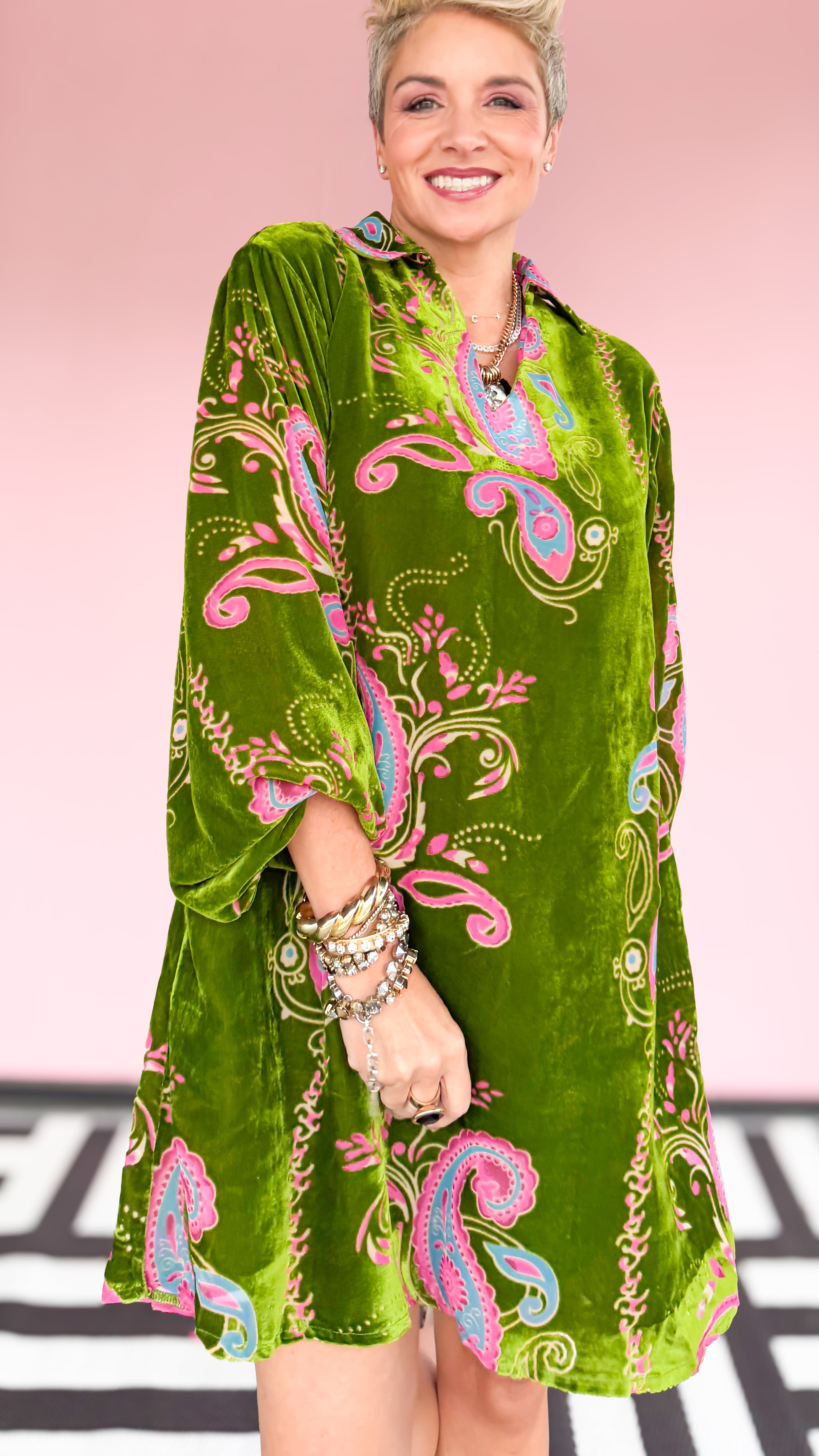 Paisley Velvet Dress/Green