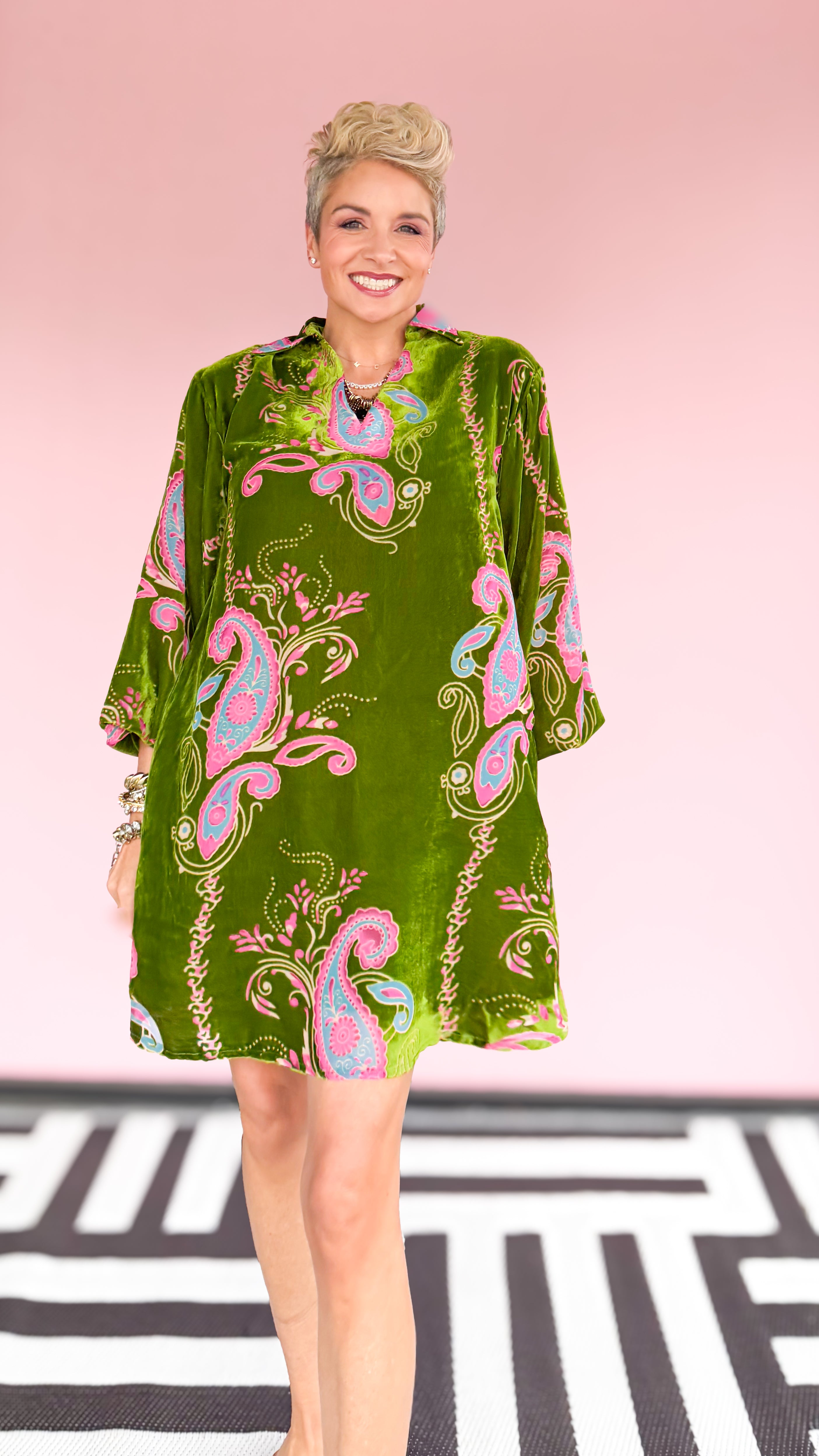 Paisley Velvet Dress/Green