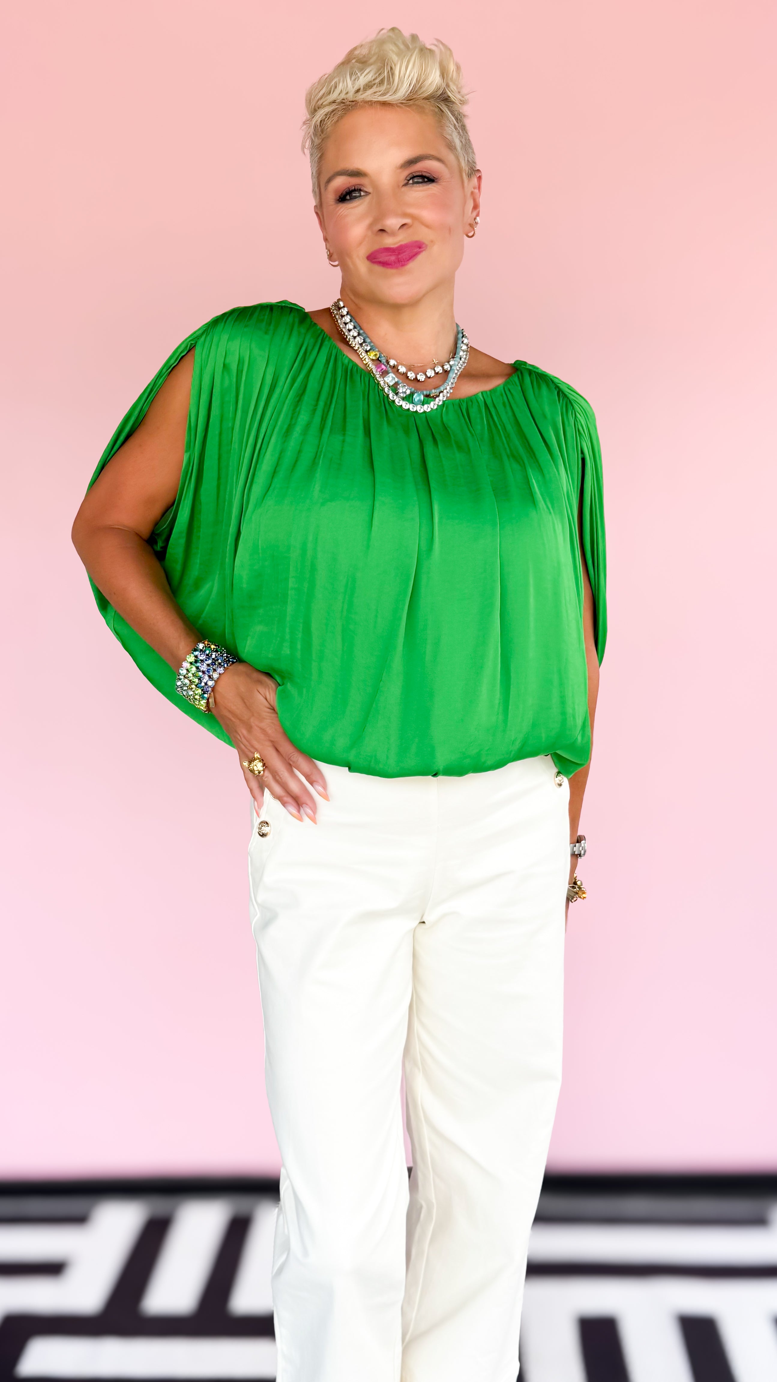 Grecian drape bubble top in Fern Green