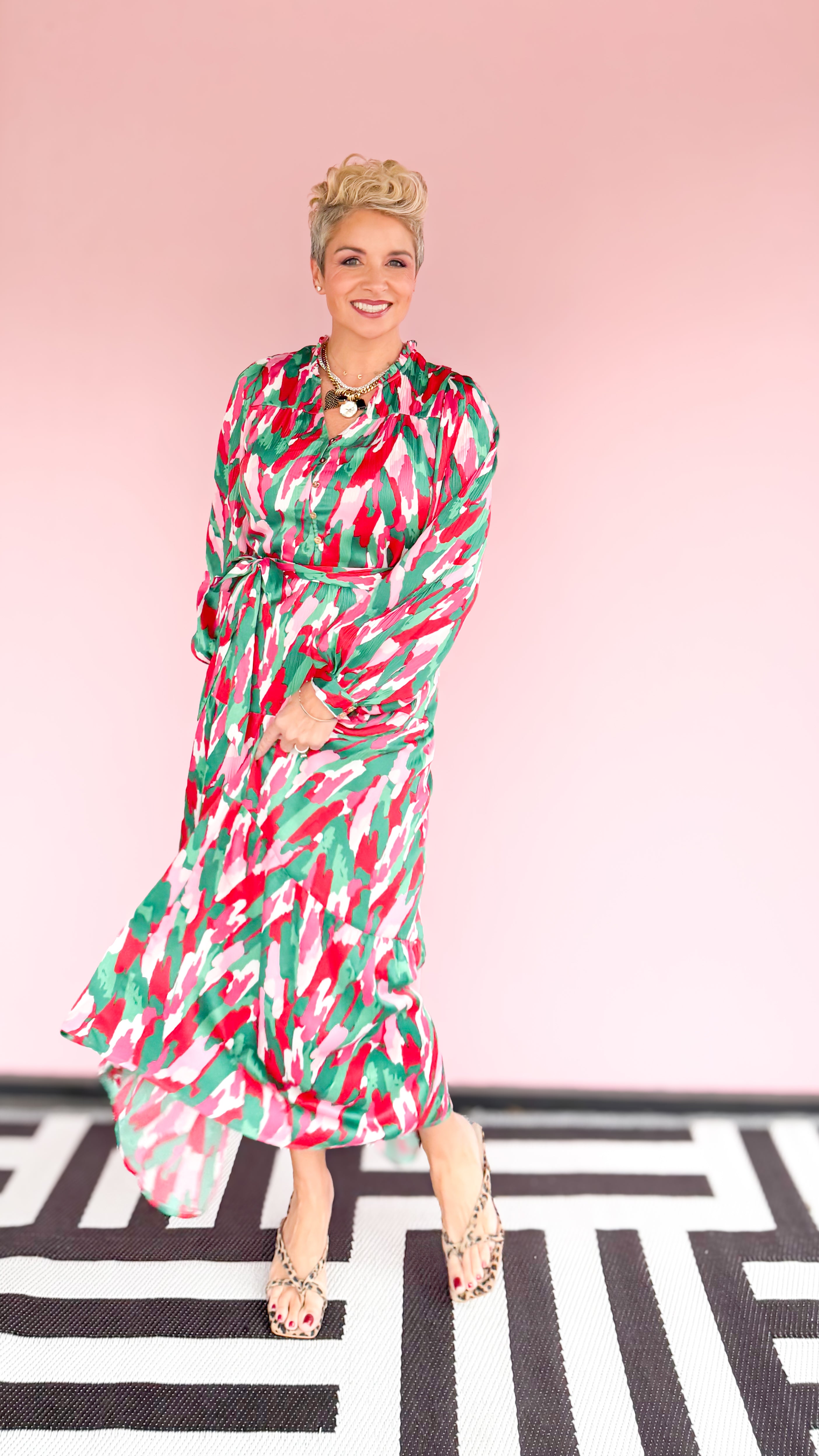 Gracelyn Maxi Dress W/Tie/Pink