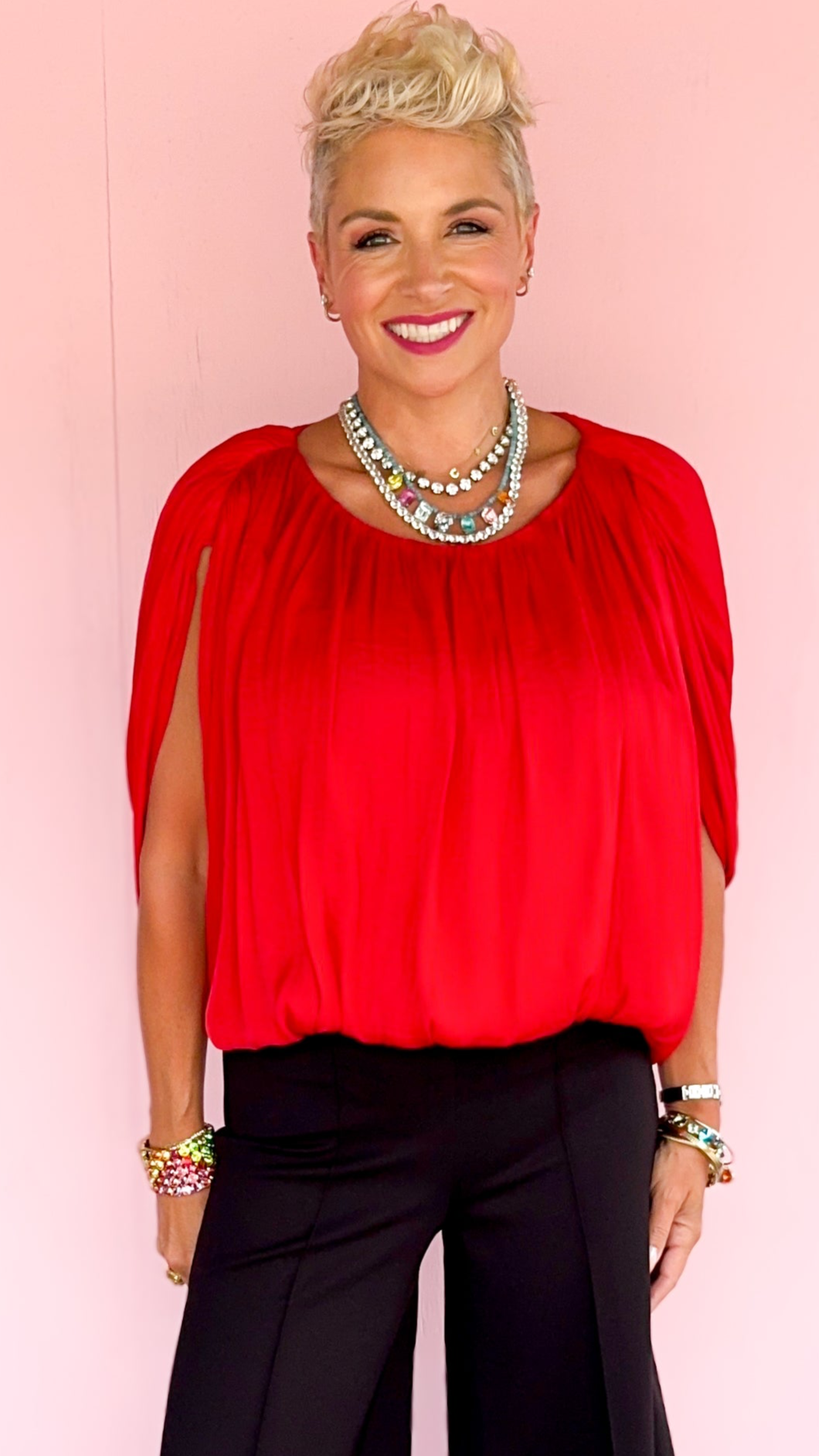 Grecian drape bubble top in Red