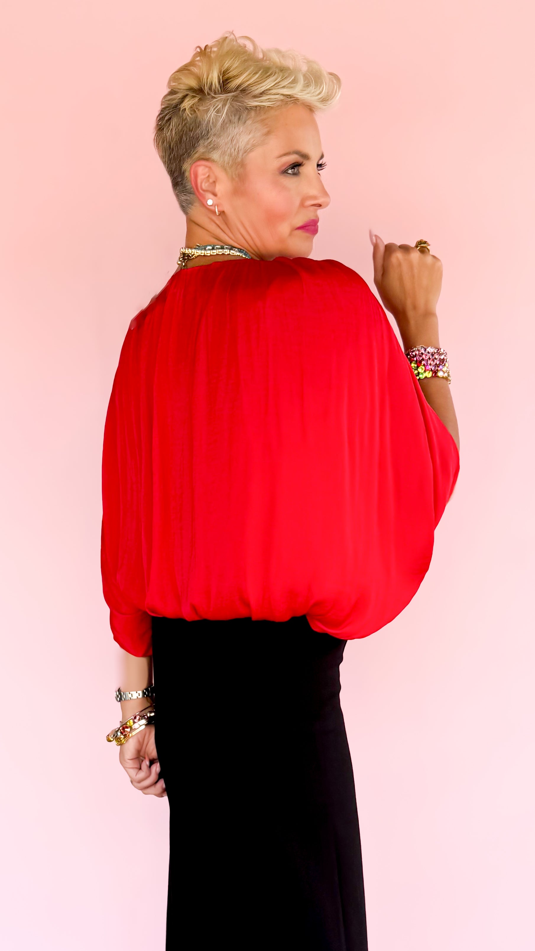 Grecian drape bubble top in Red