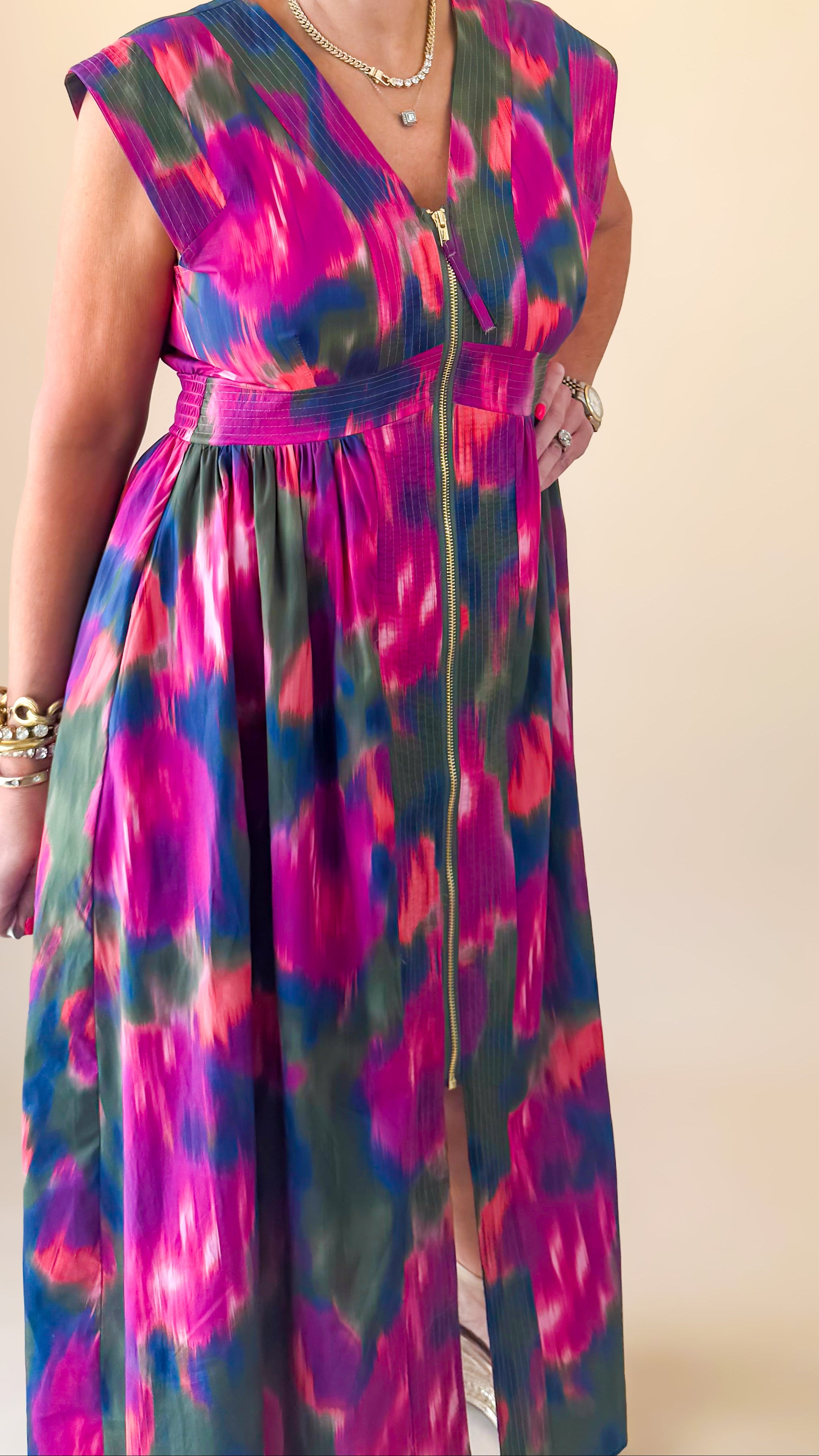 Collette Cap Sleeve Midi Dress/Pink