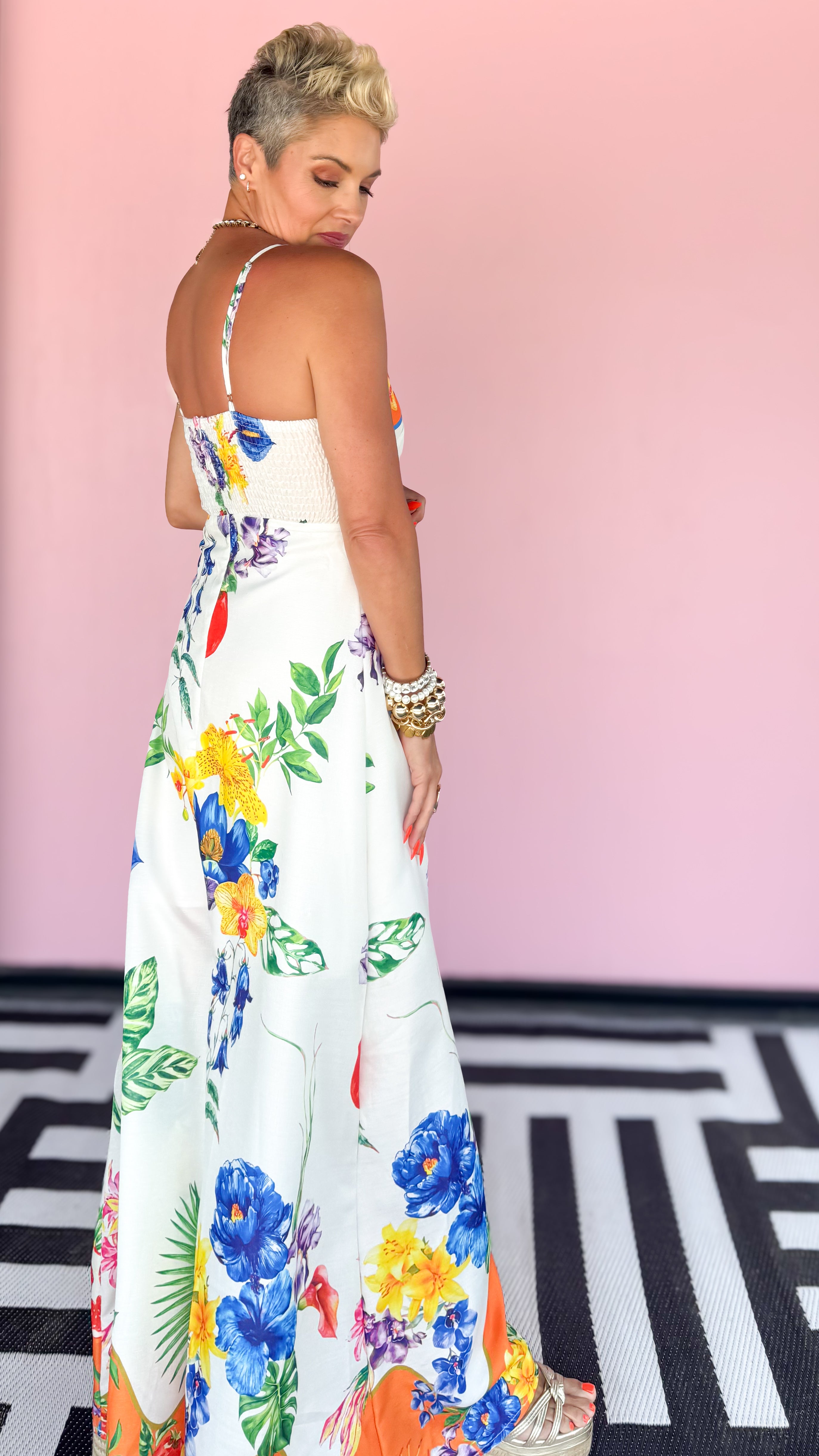 Floral Maxi Dress/White