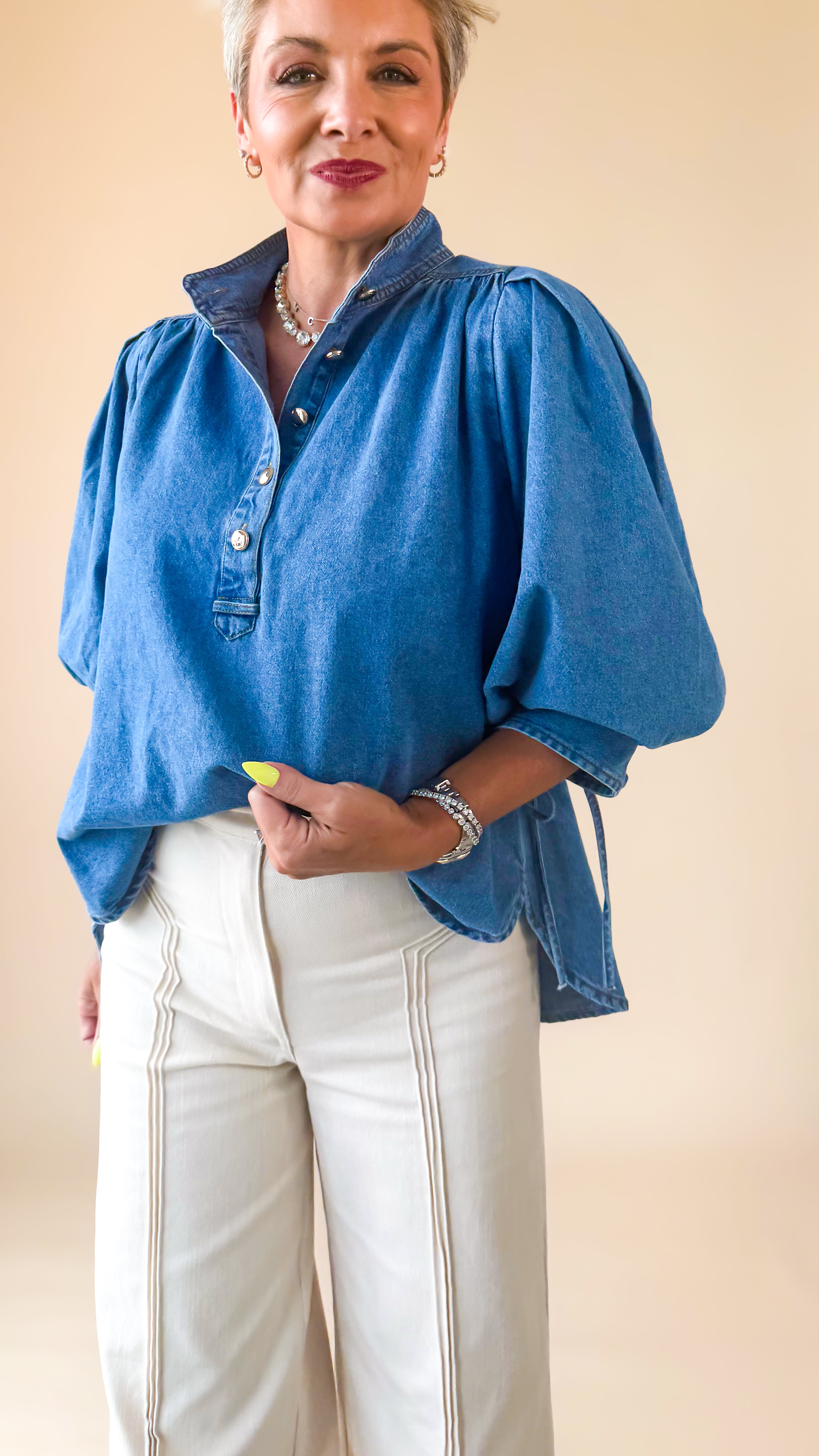 Ingrid Puff Sleeve Top/Denim