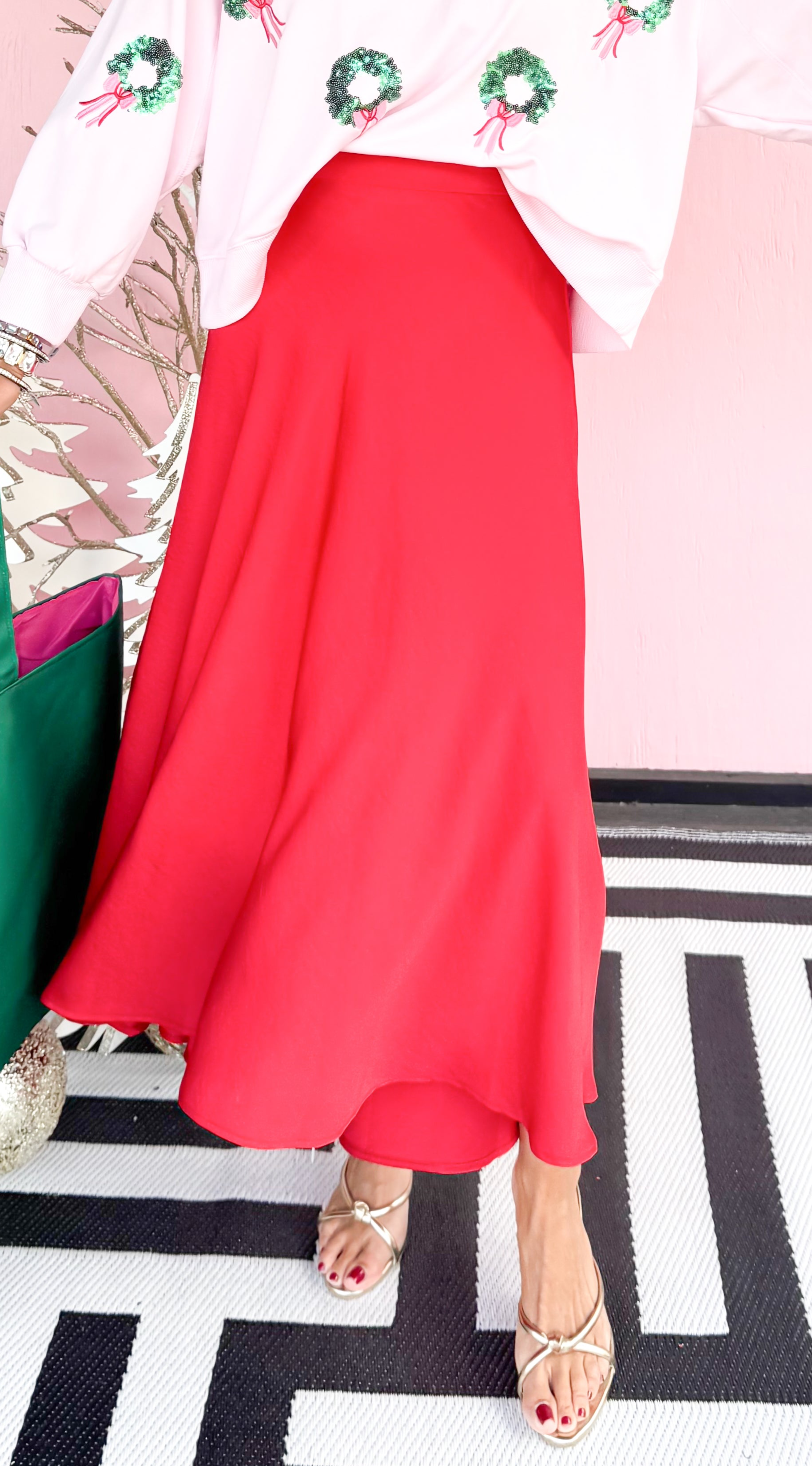Swing Midi Skirt/Red