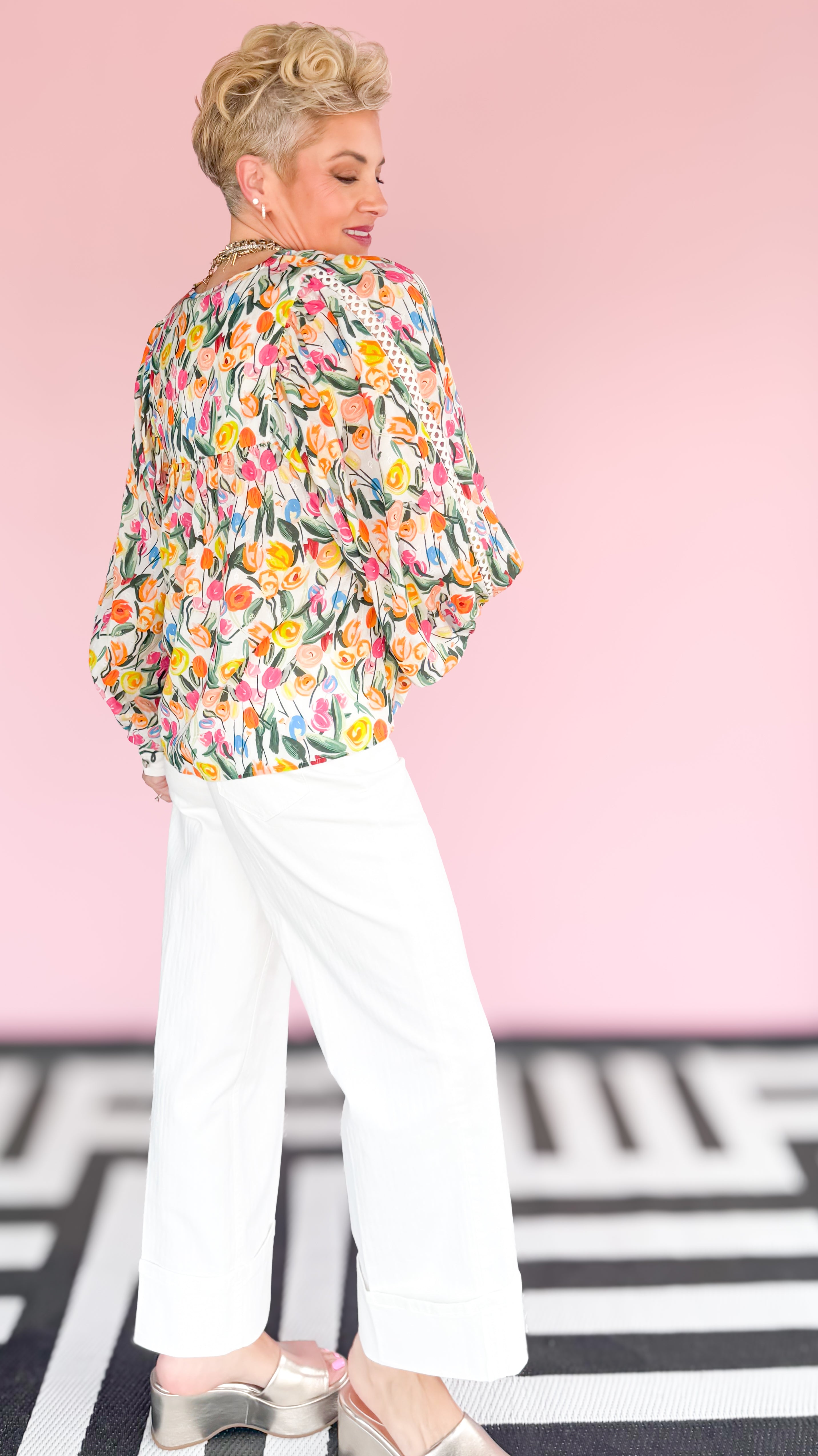 Holly Herringbone Pattern Jeans/White - The BLVD