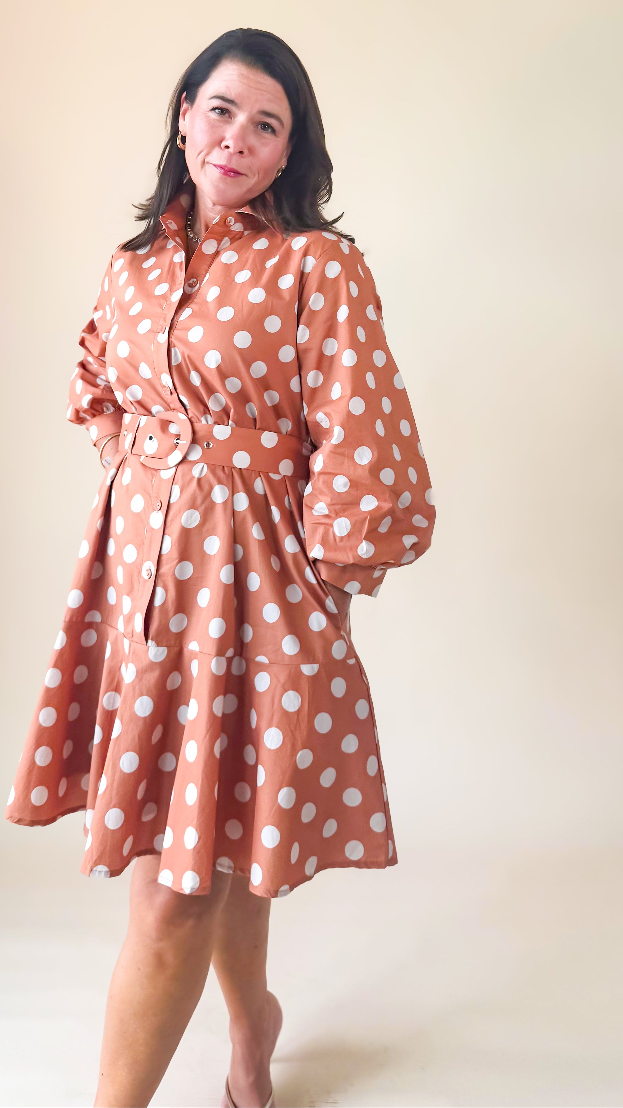 Patty Polka Dot Mini Dress/Pumpkin