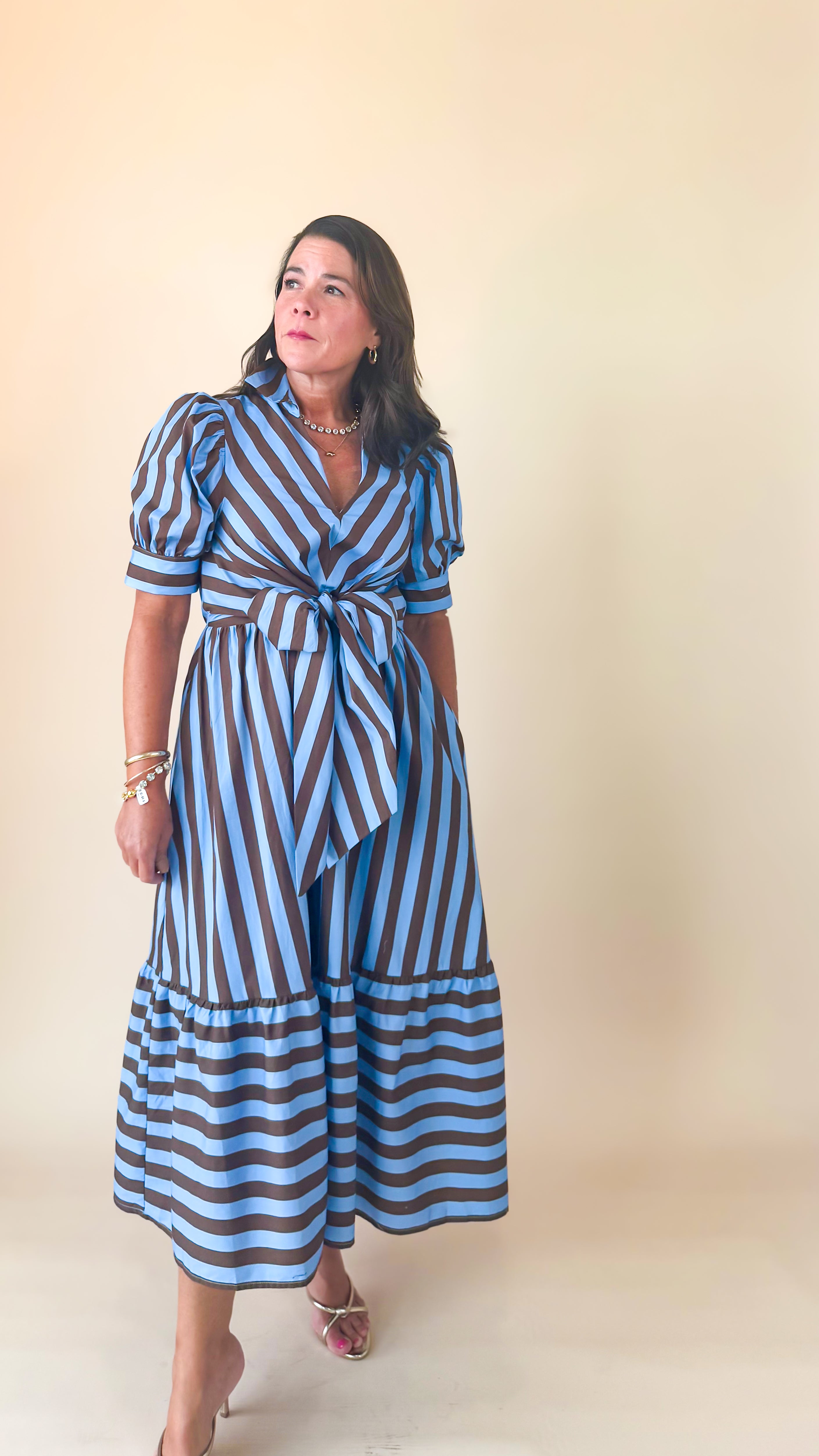 Tie Front Midi Dress/Blue