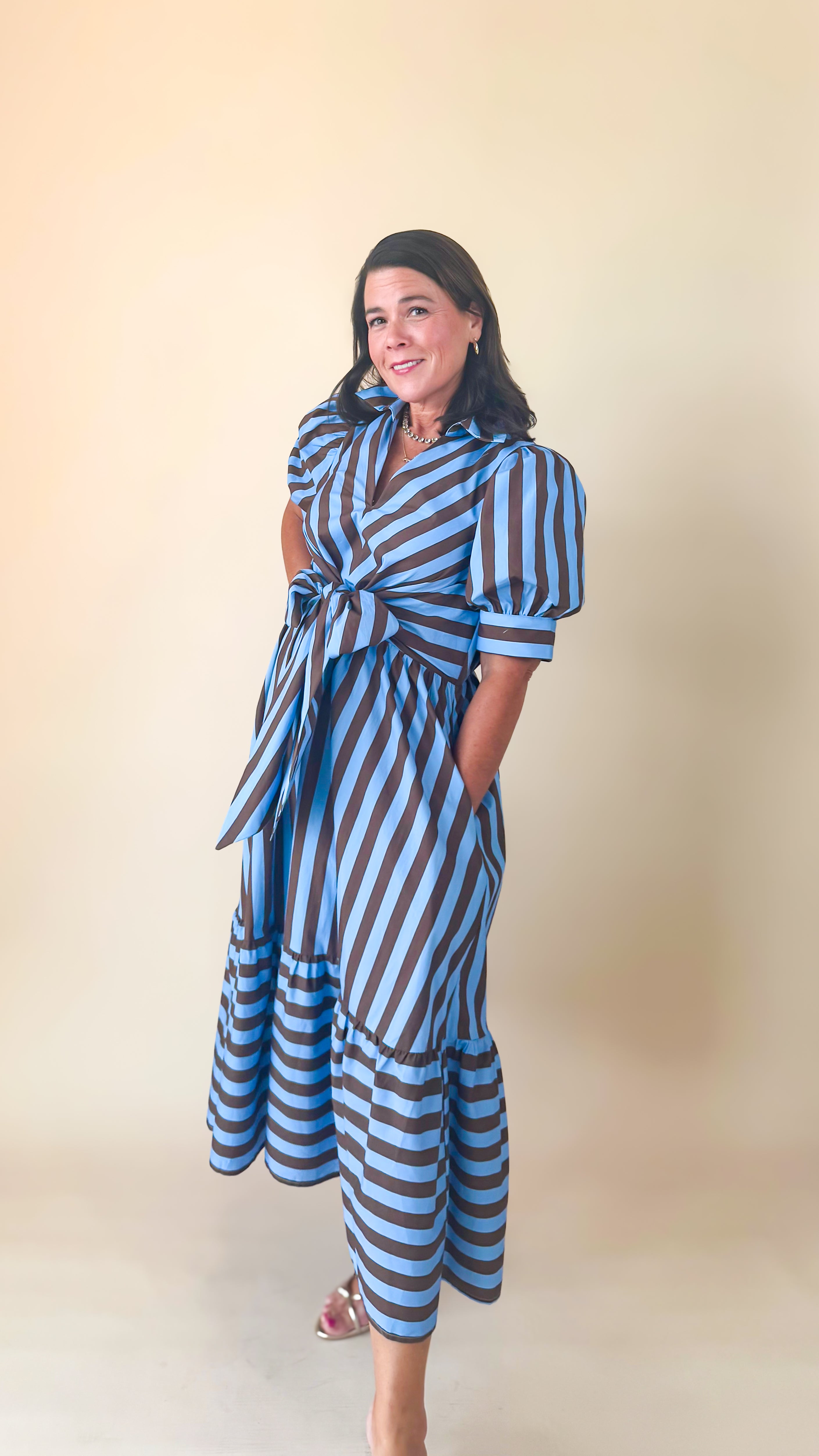 Tie Front Midi Dress/Blue