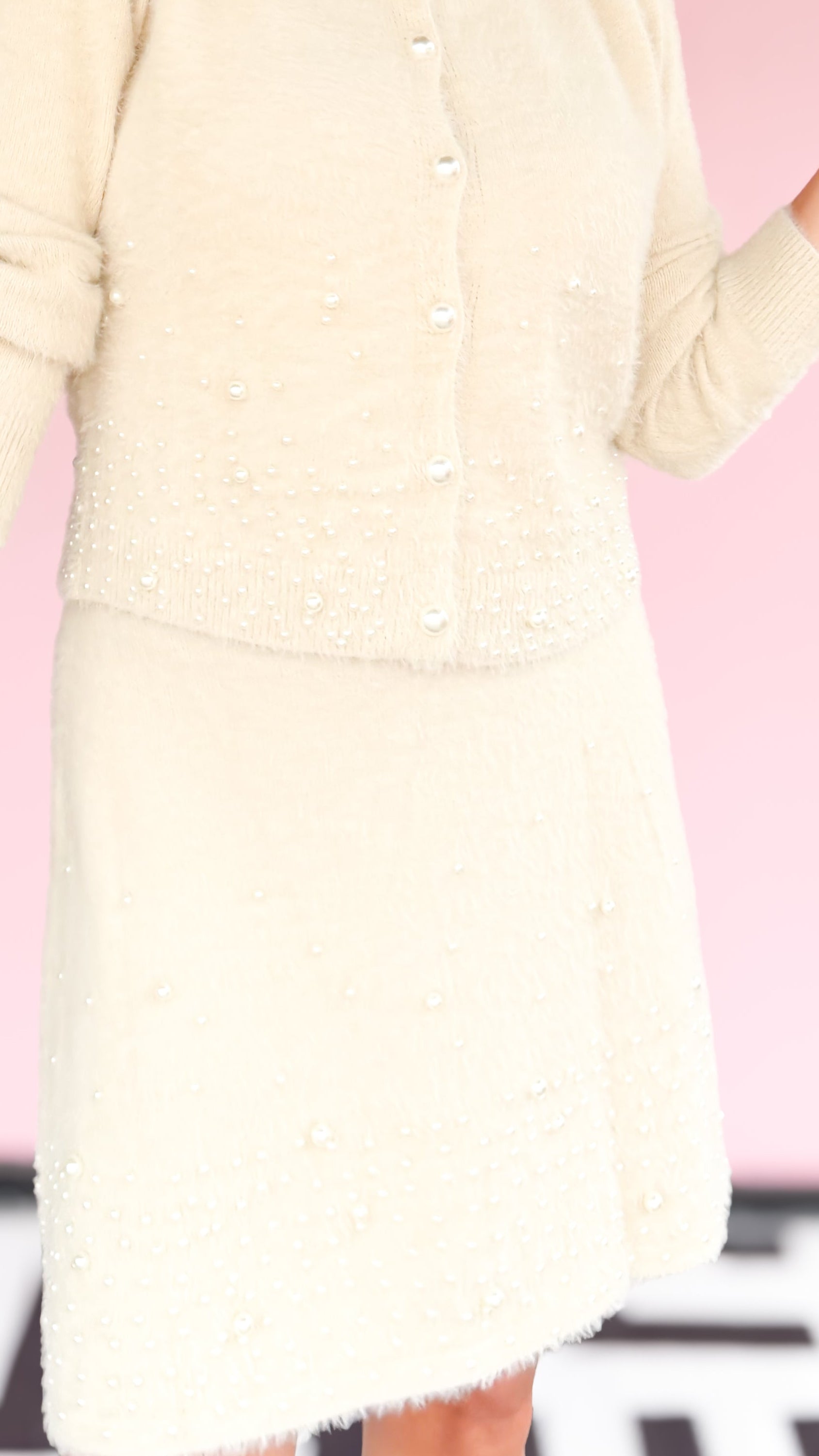 Pearl Detailed Sweater/Skirt Set/Cream