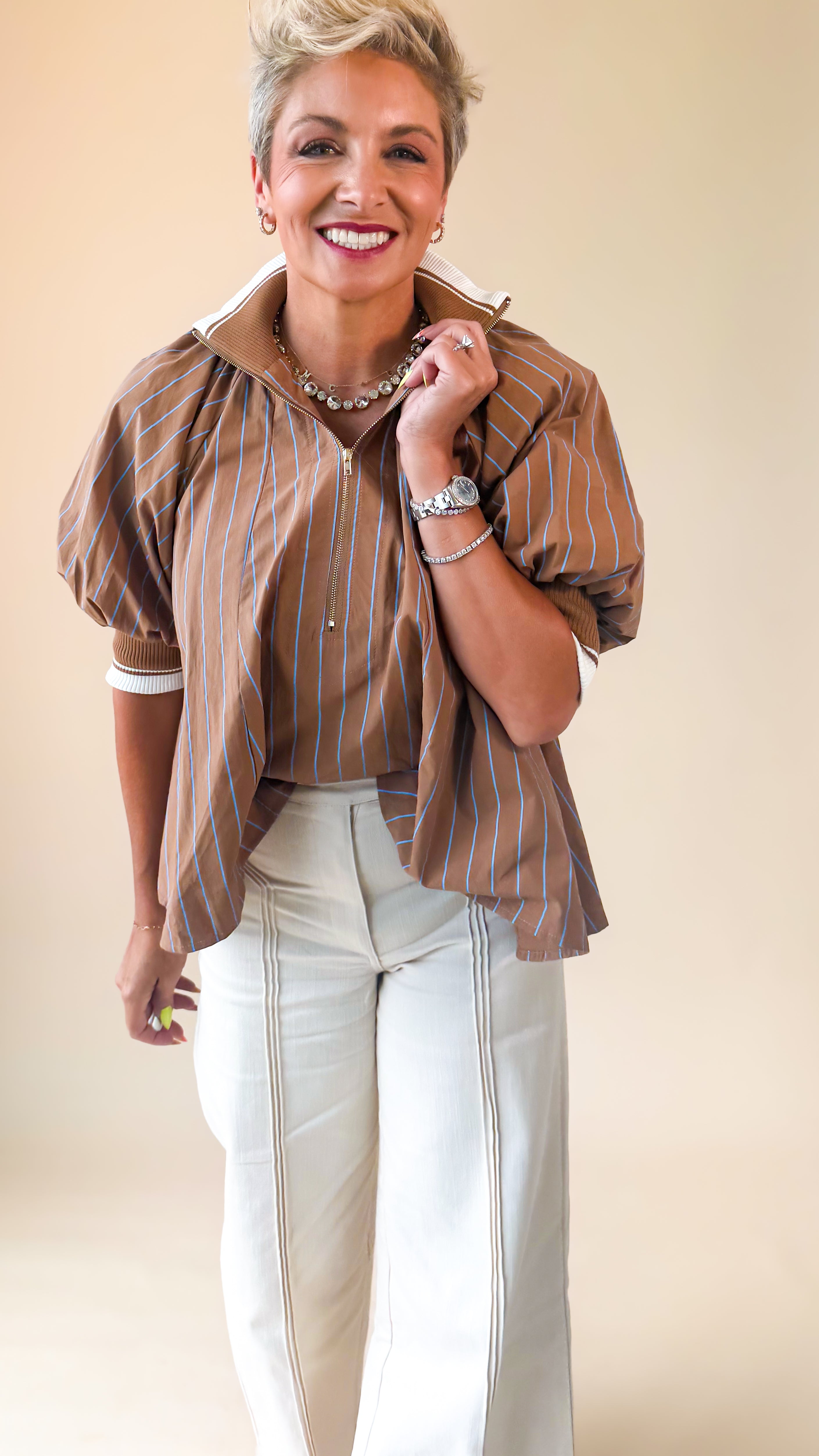 Monaco Zip Blouse/Camel