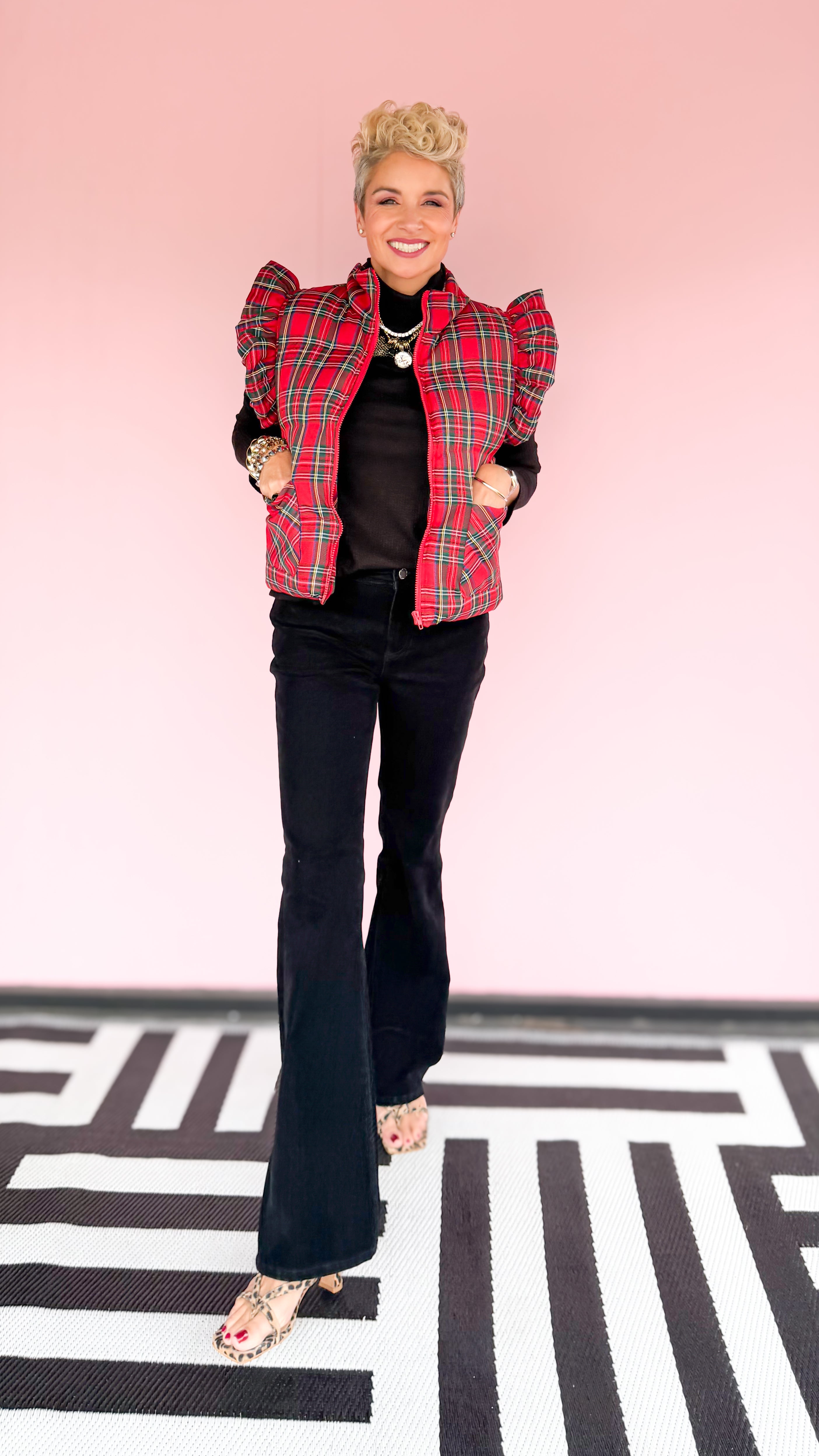 Tartan Plaid Puffer Vest w/Ruffles