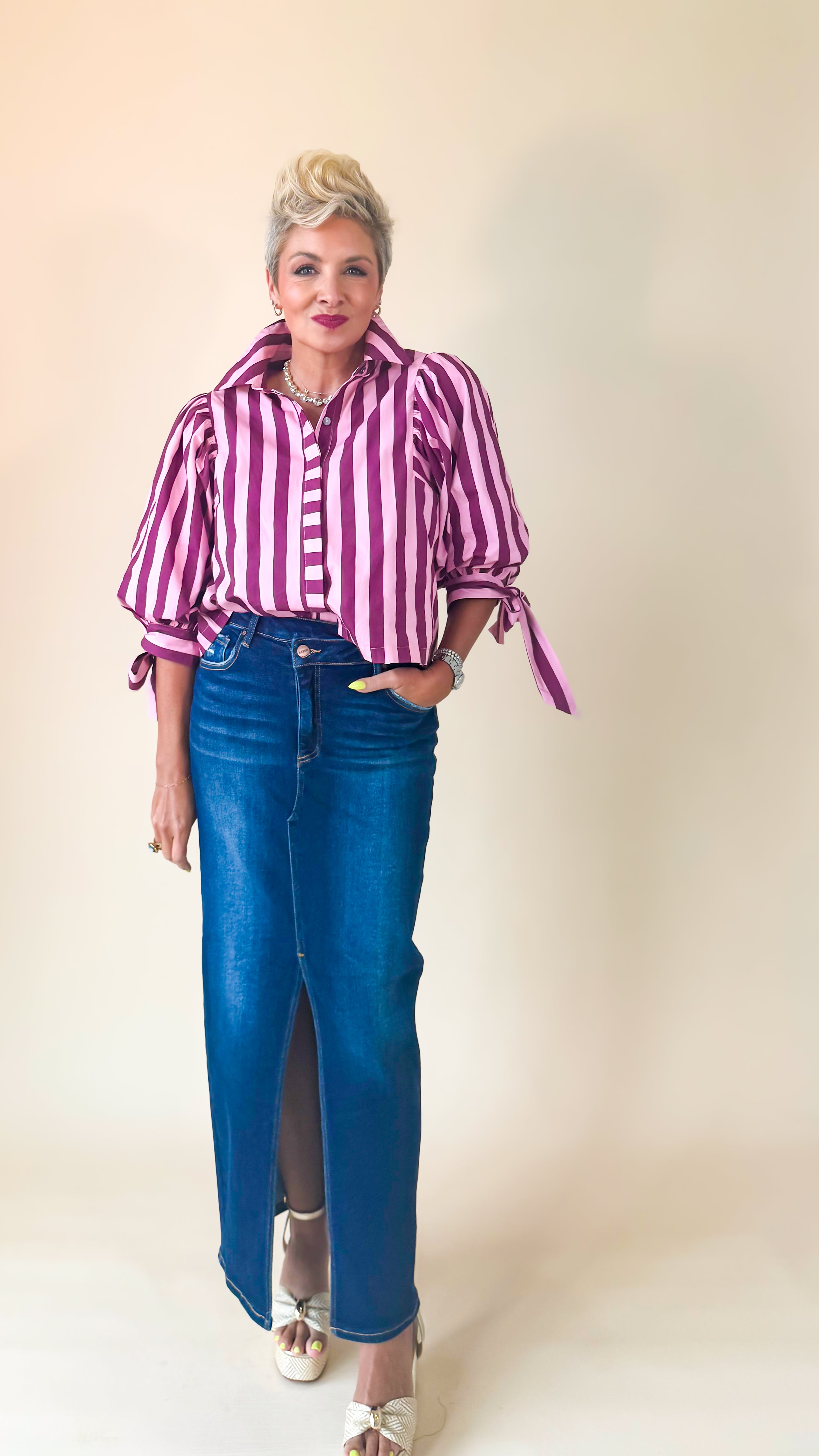 Winnie Striped Top/Wine