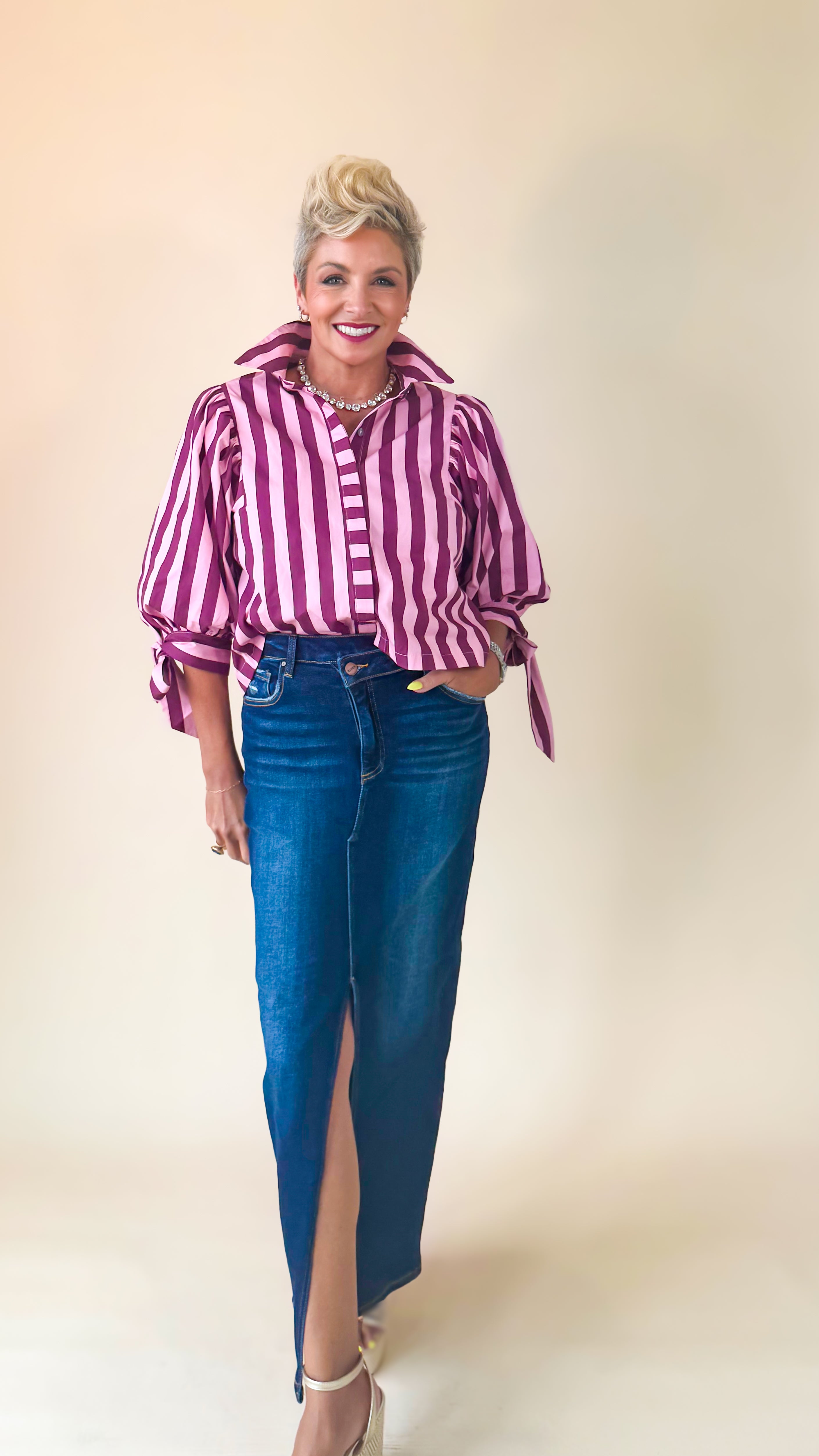 High Rise Denim Maxi Skirt