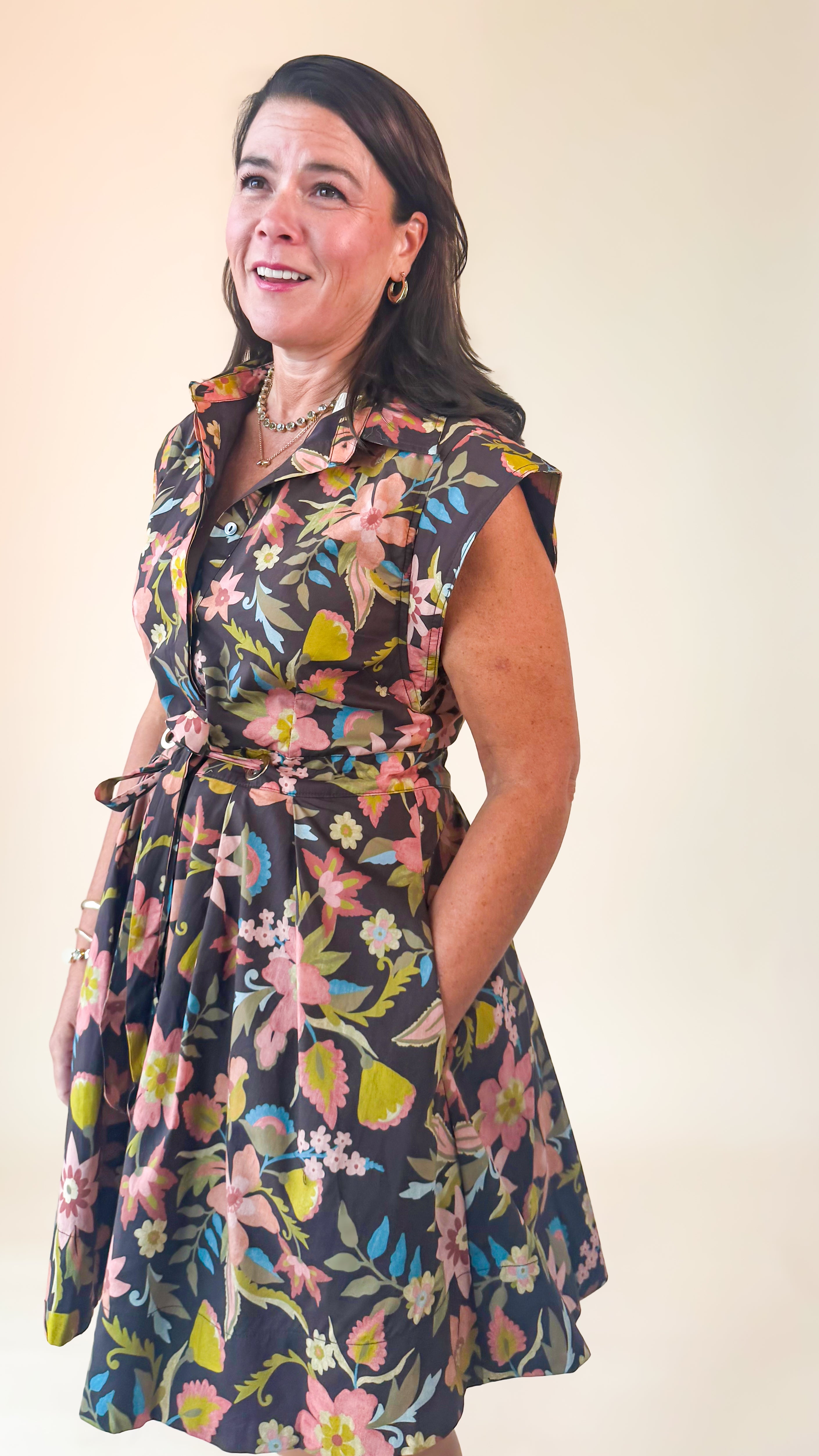Fiona Floral Mini Dress/Brown
