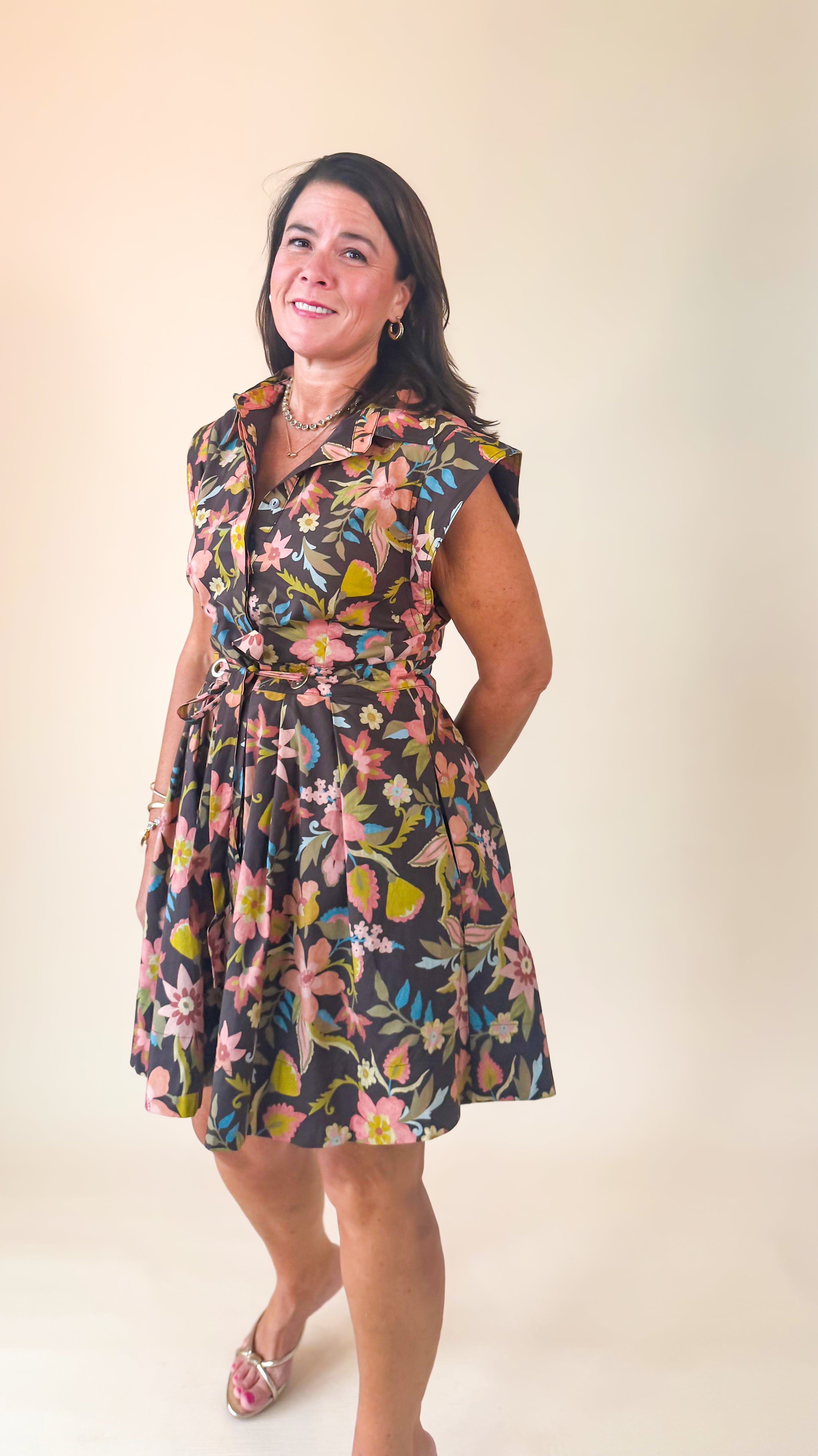 Fiona Floral Mini Dress/Brown