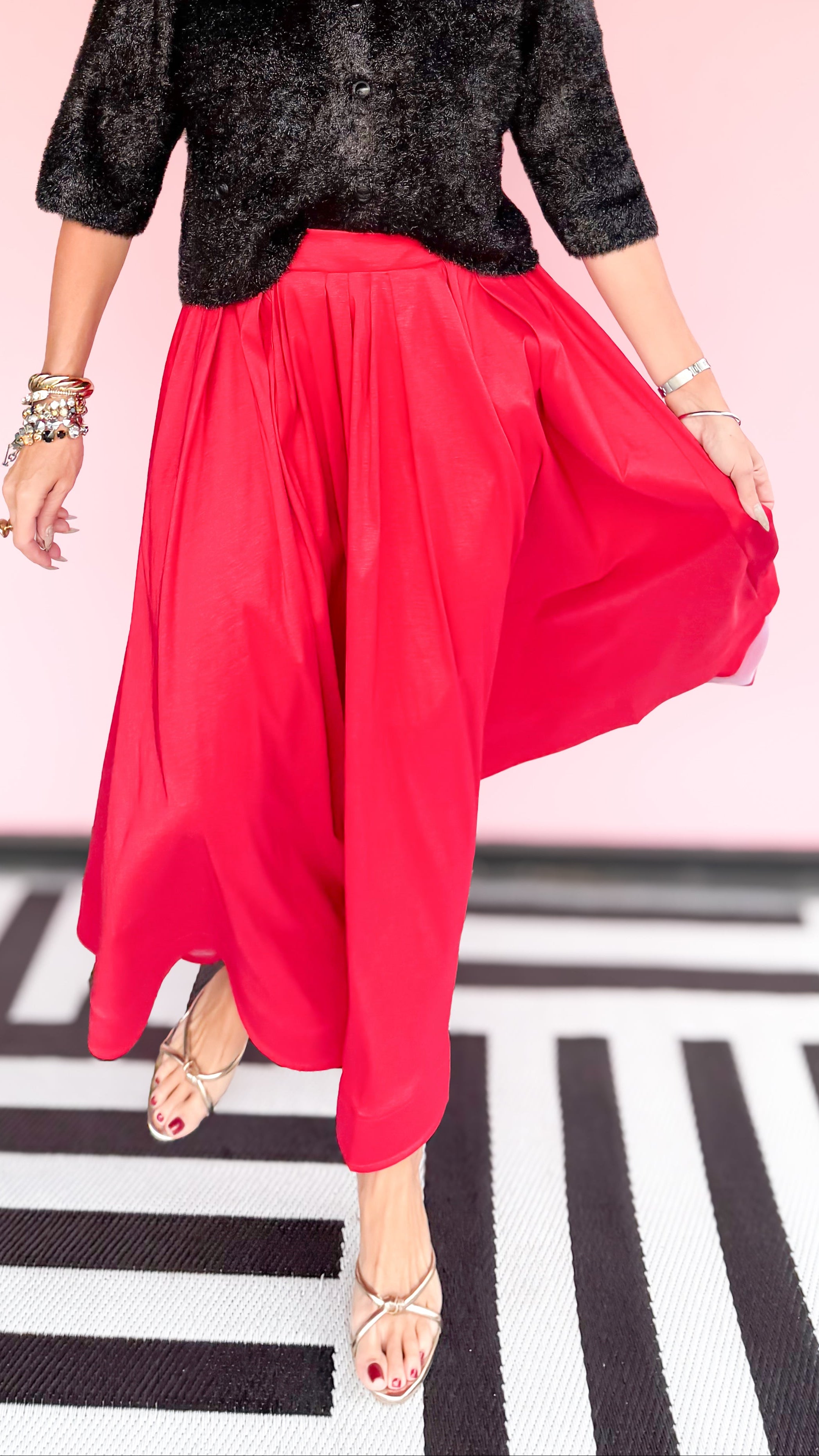 Tulle Hem Lined Maxi Skirt/Red