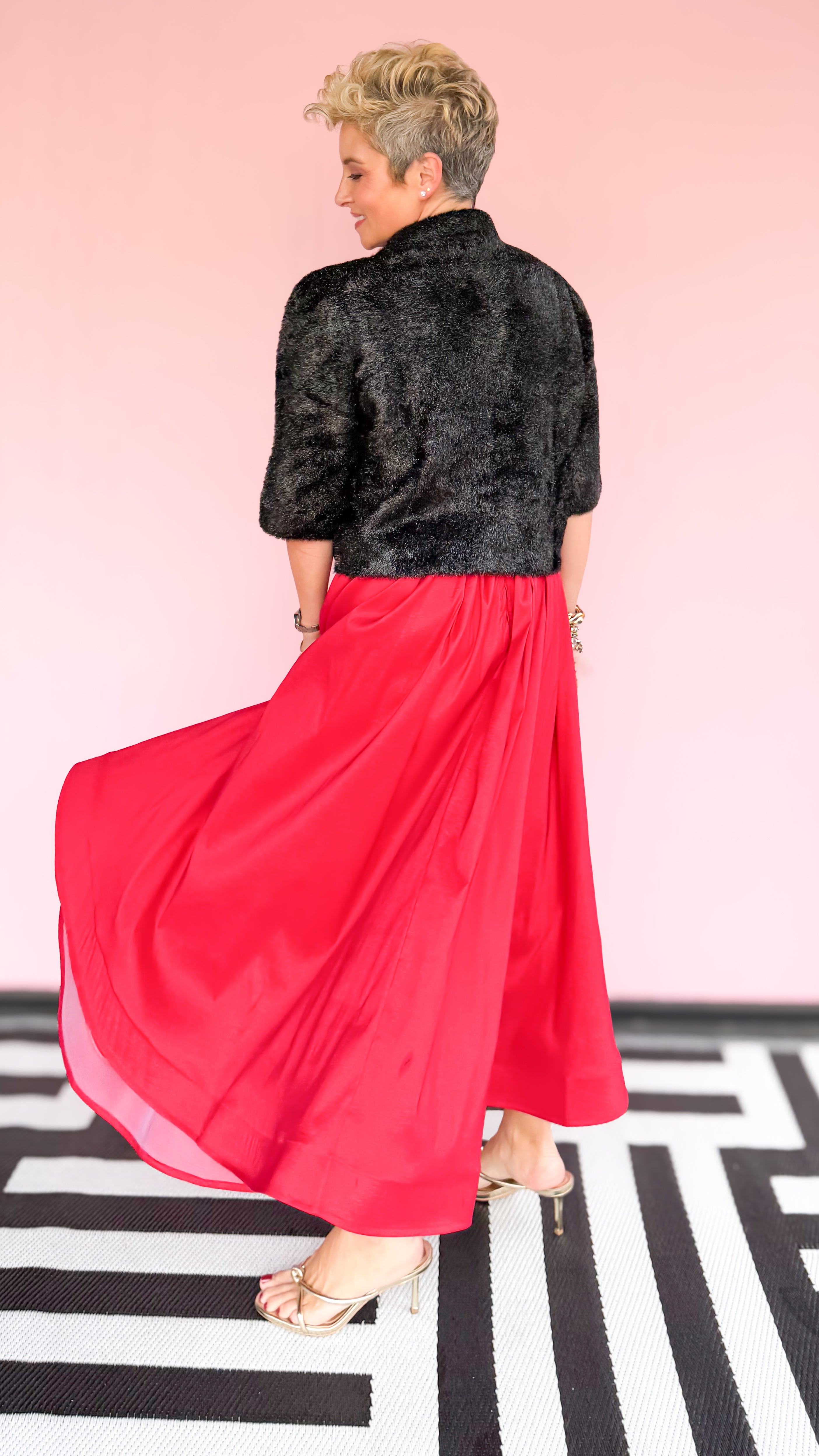 Tulle Hem Lined Maxi Skirt/Red