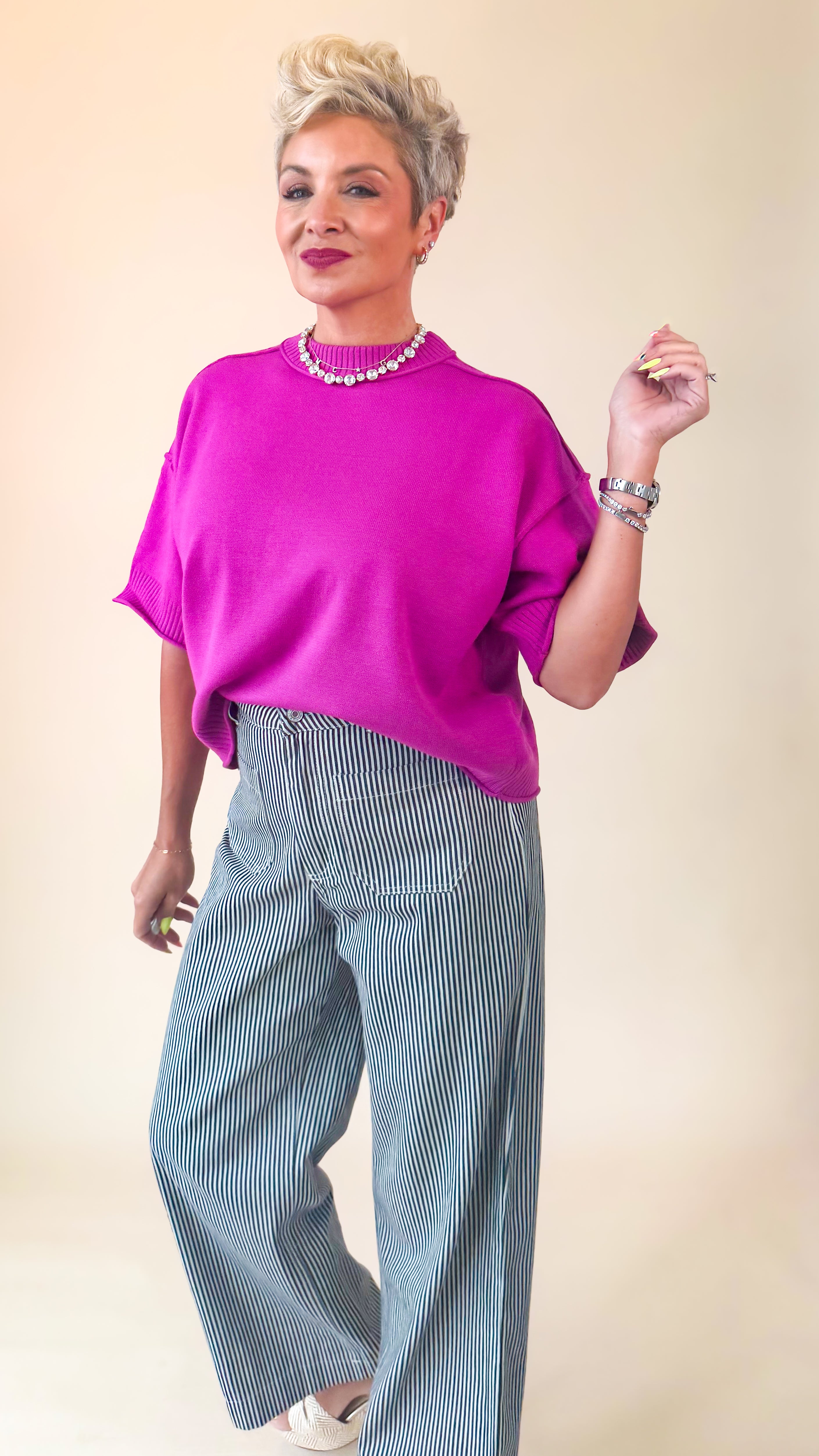 Regina Short Sleeve Sweater/Pink