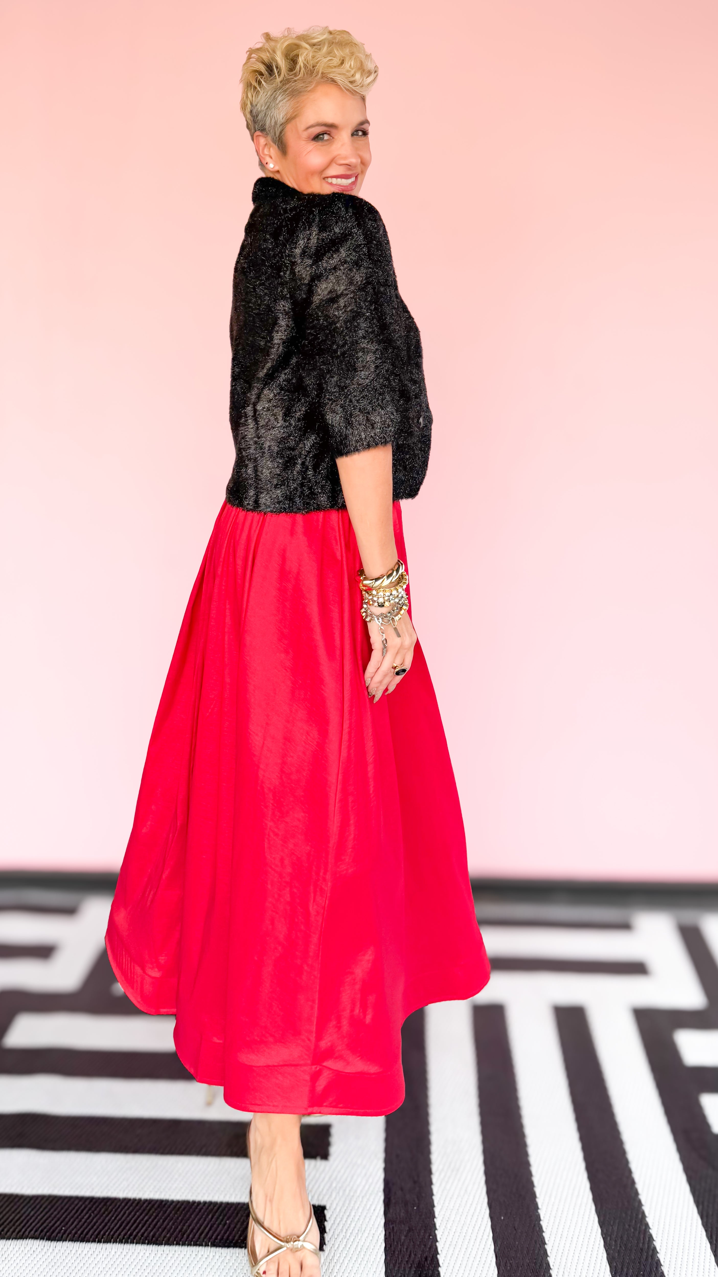 Fuzzy Sparkle Collared Sweater/Black