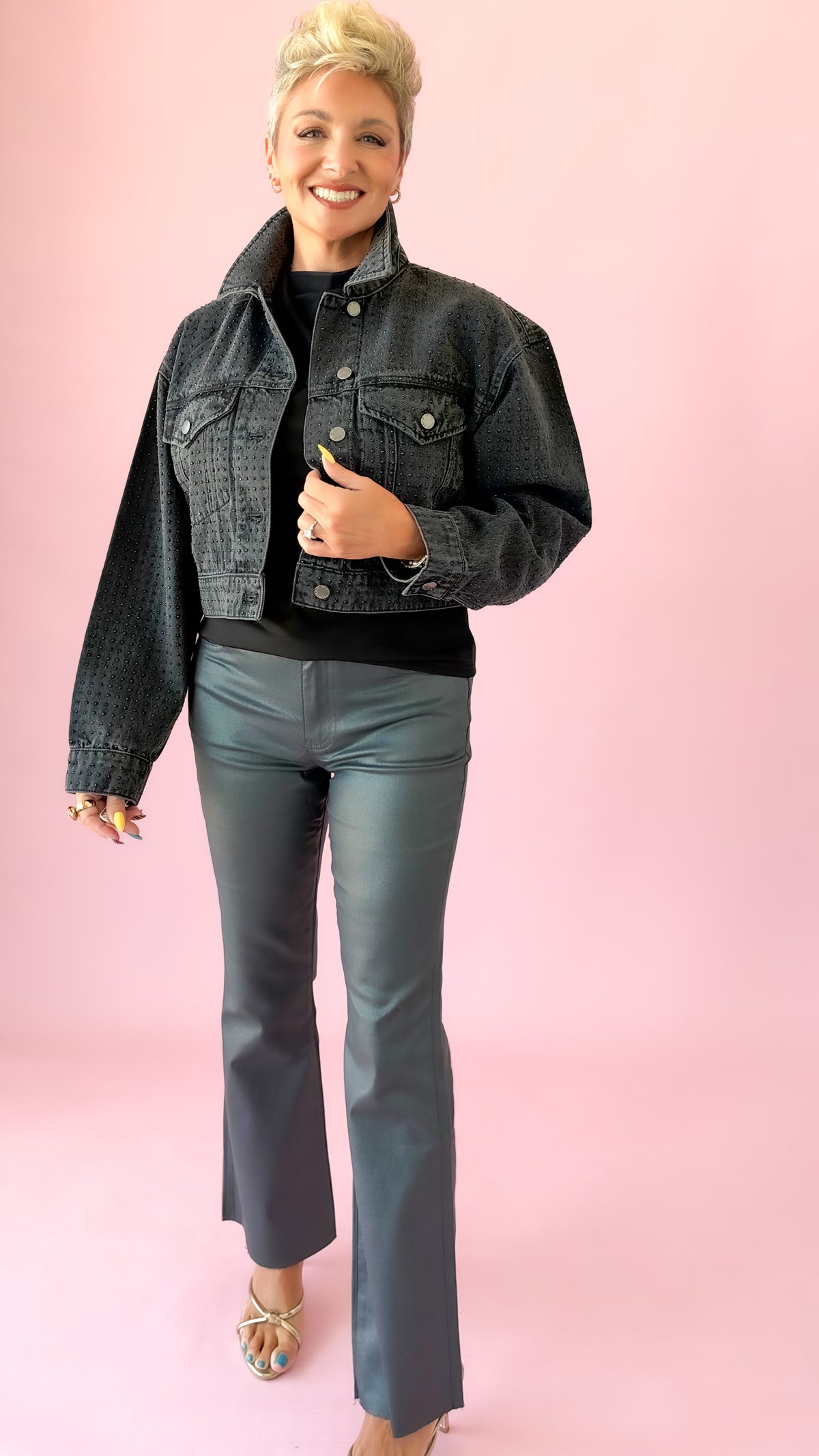 Rhinestone Black Denim Jacket