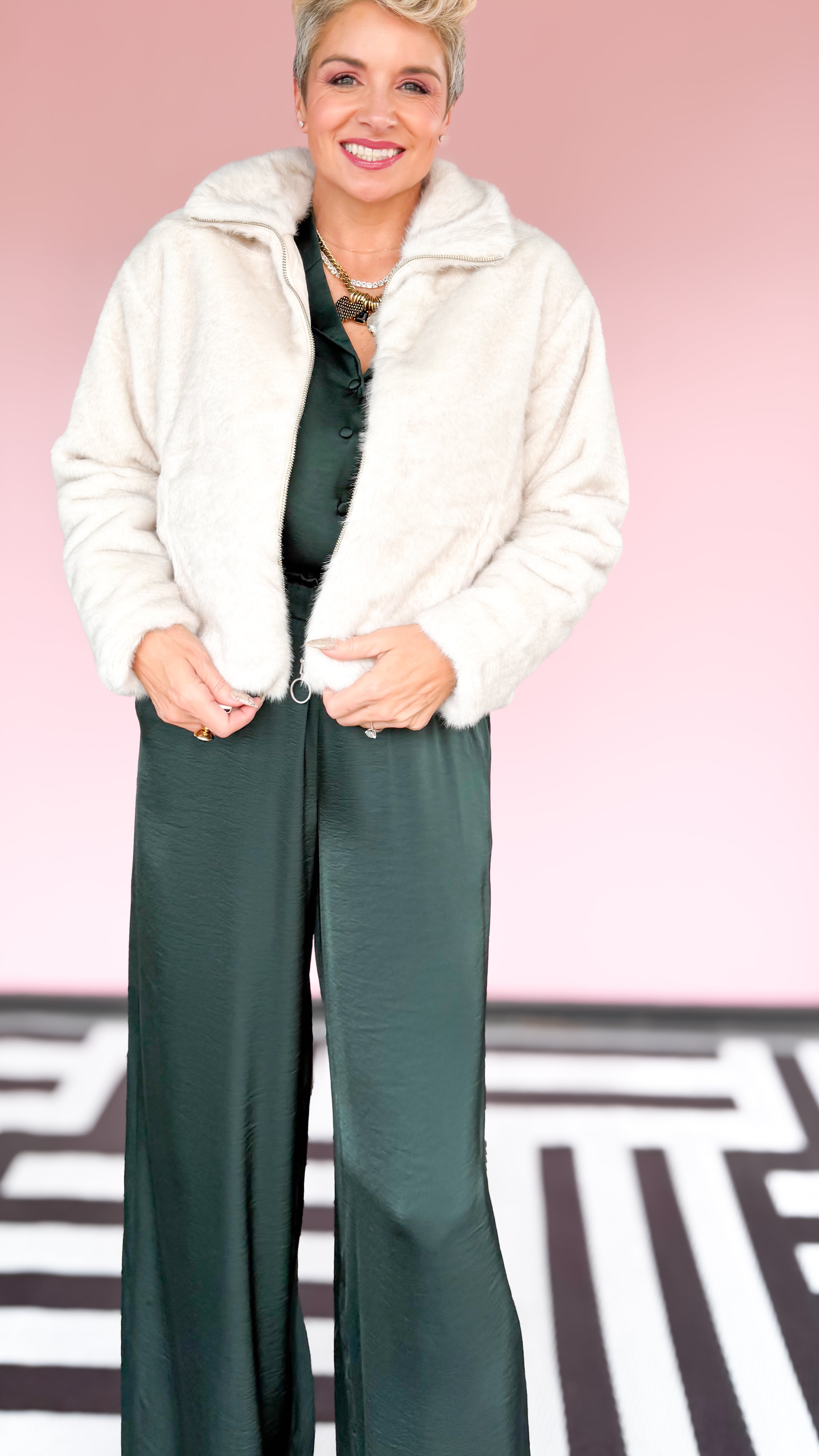 Faux Fur Jacket/Crystal