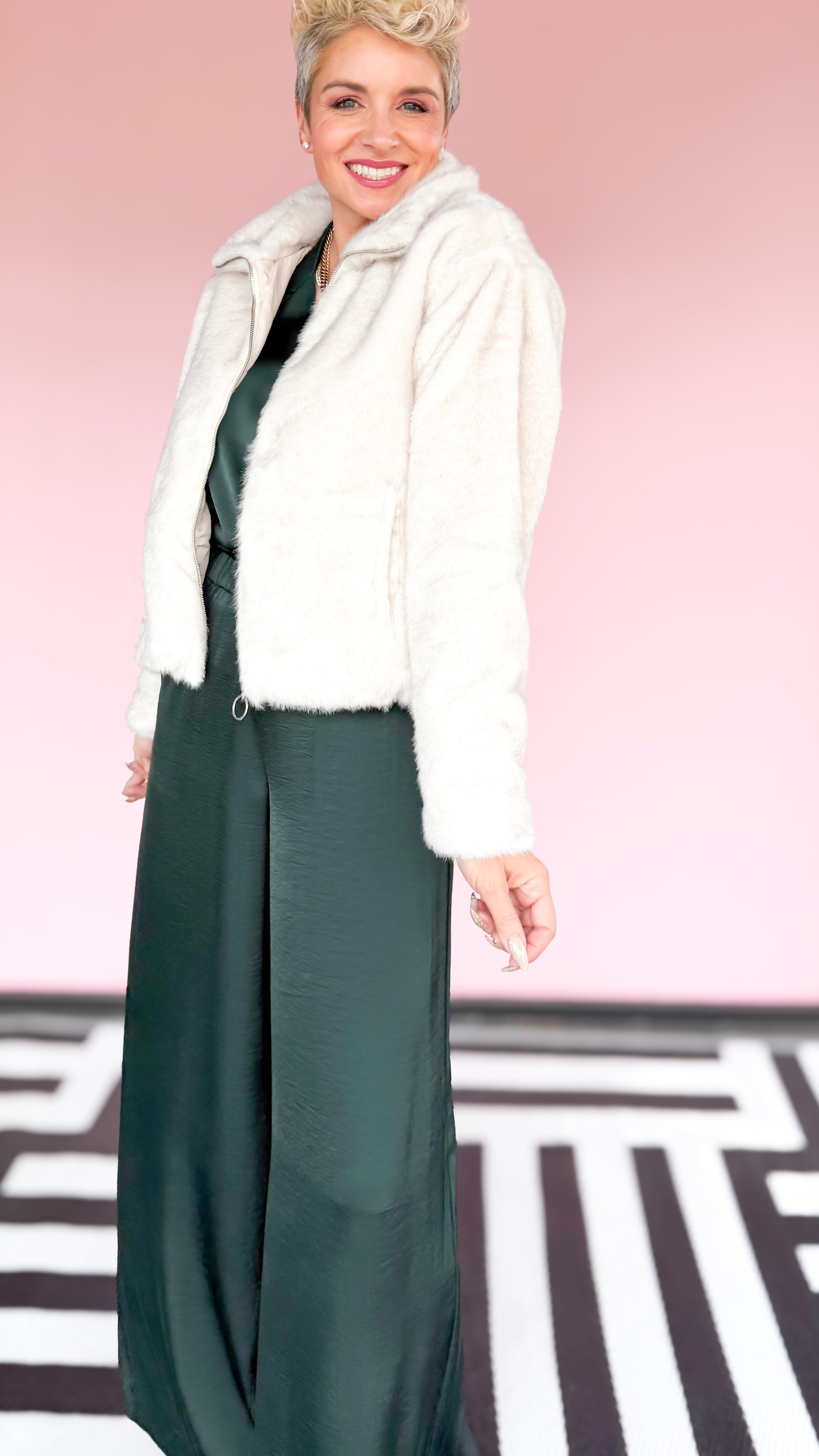 Faux Fur Jacket/Crystal