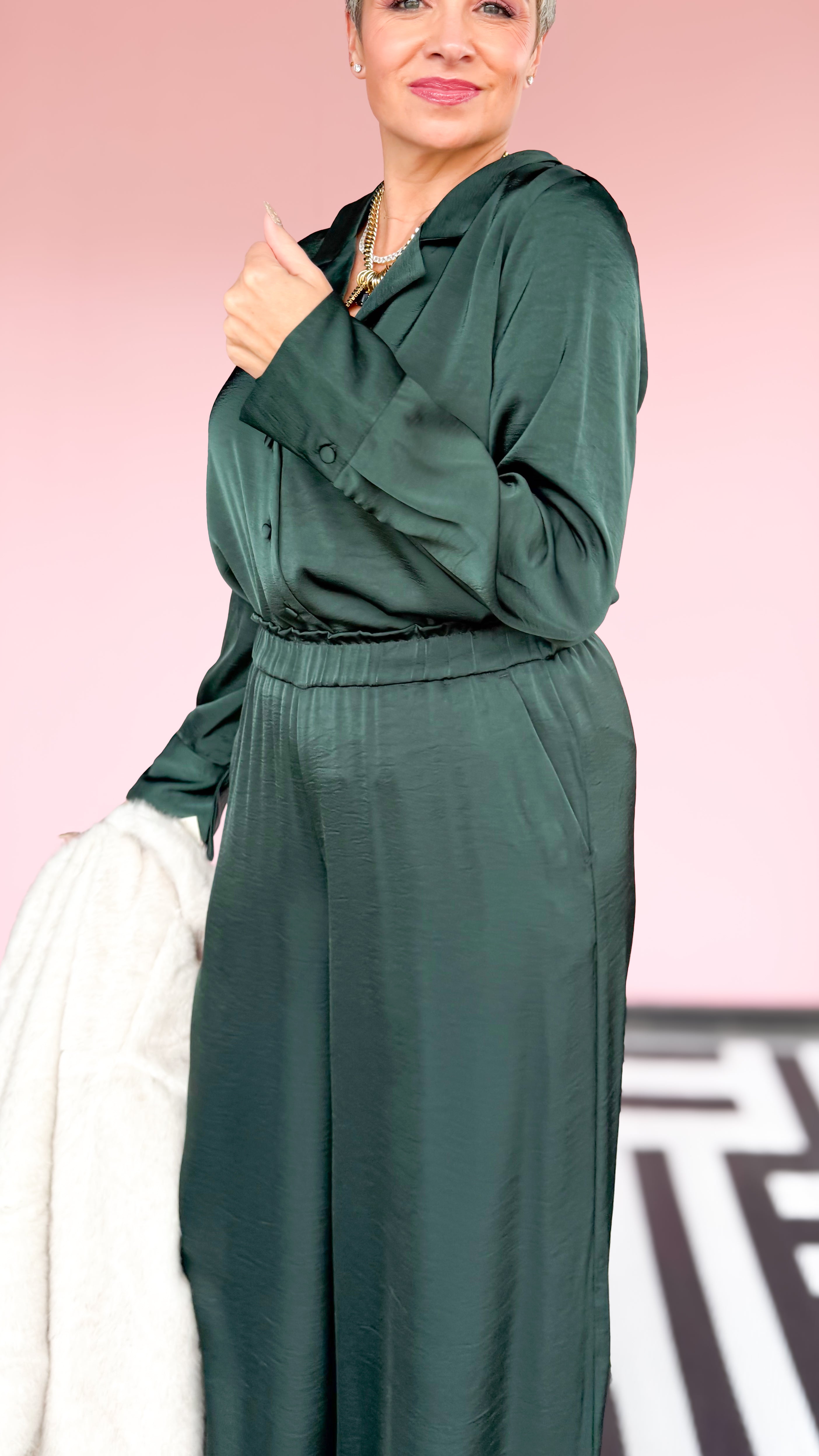 Ana Satin Blouse/Green