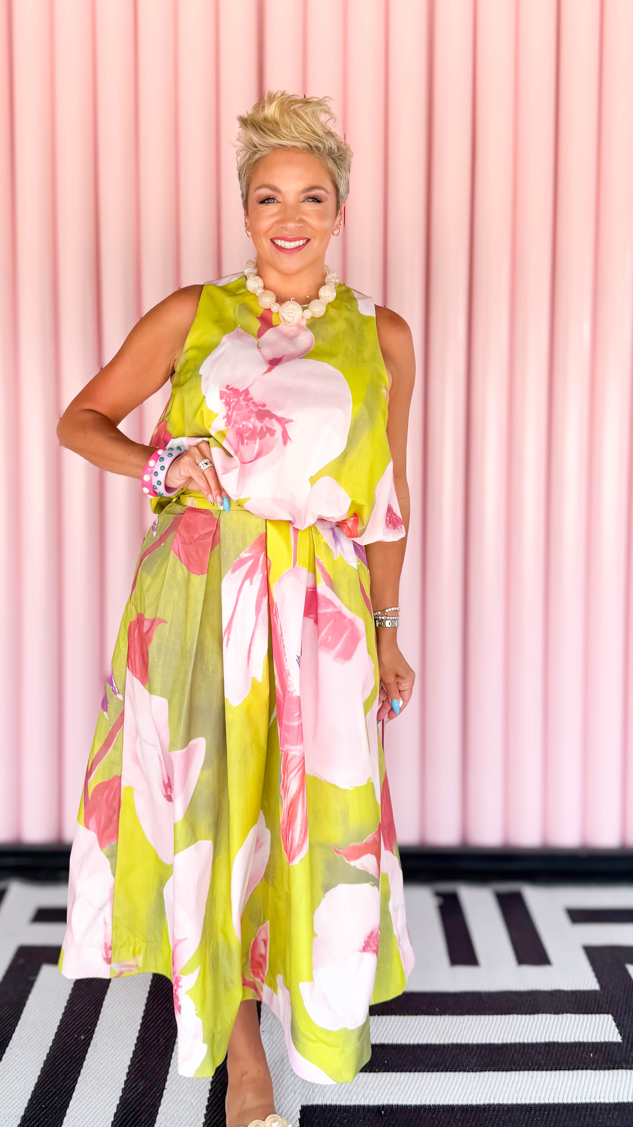 Floral Pleated Midi Skirt