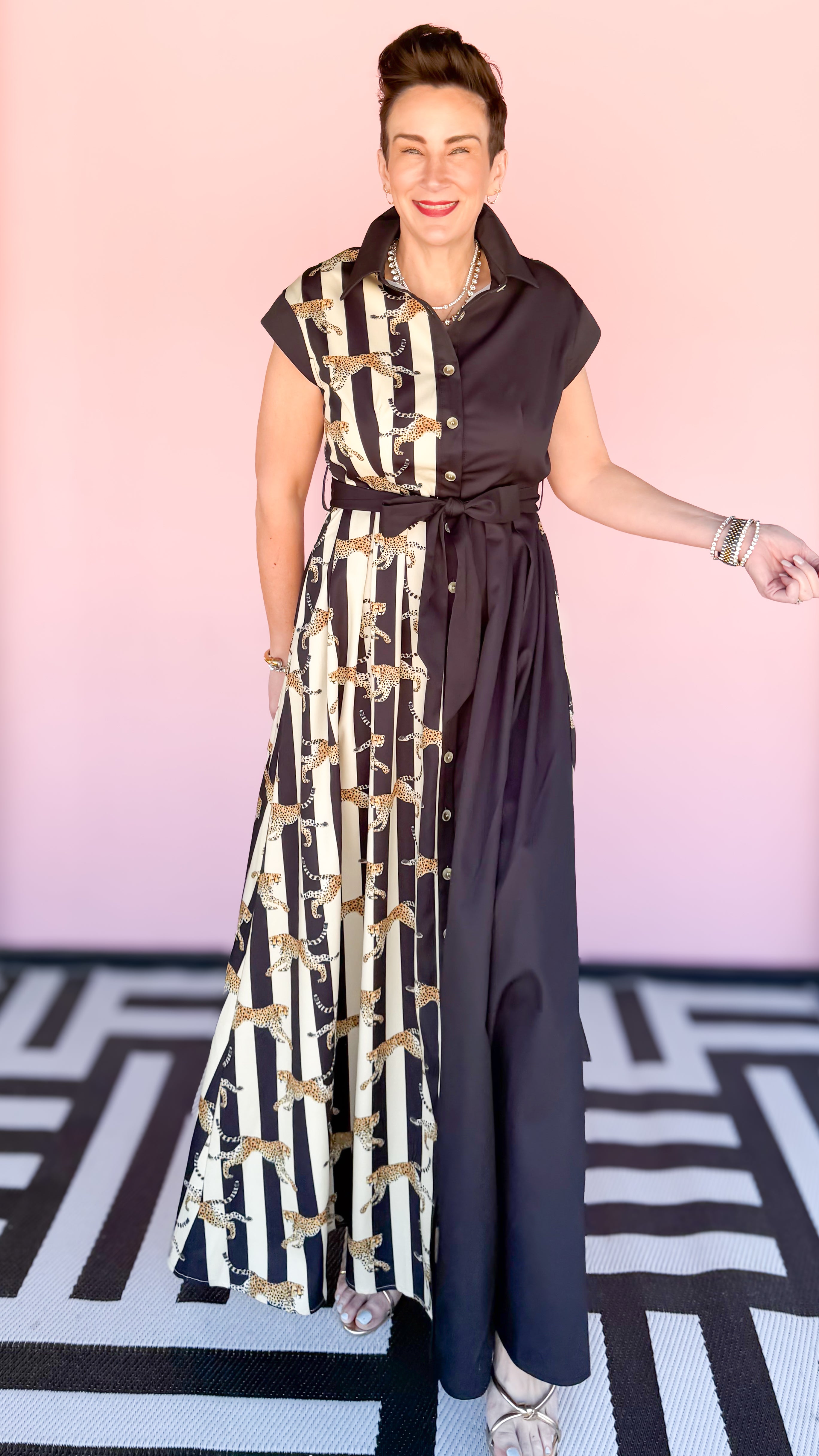 Leopard Stripe Shirt Dress/Black - The BLVD