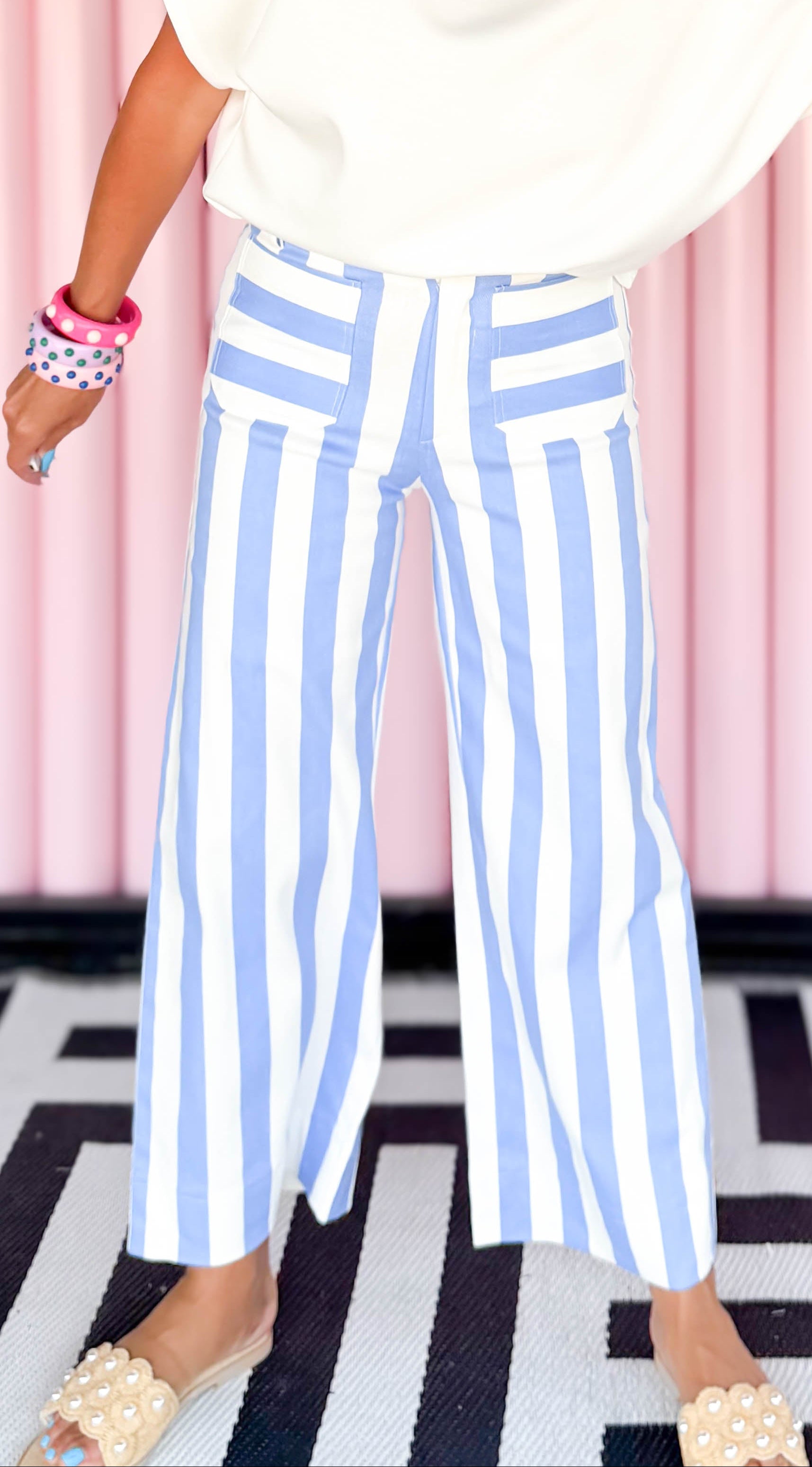 Colette Cropped Striped Pant/Light Blue