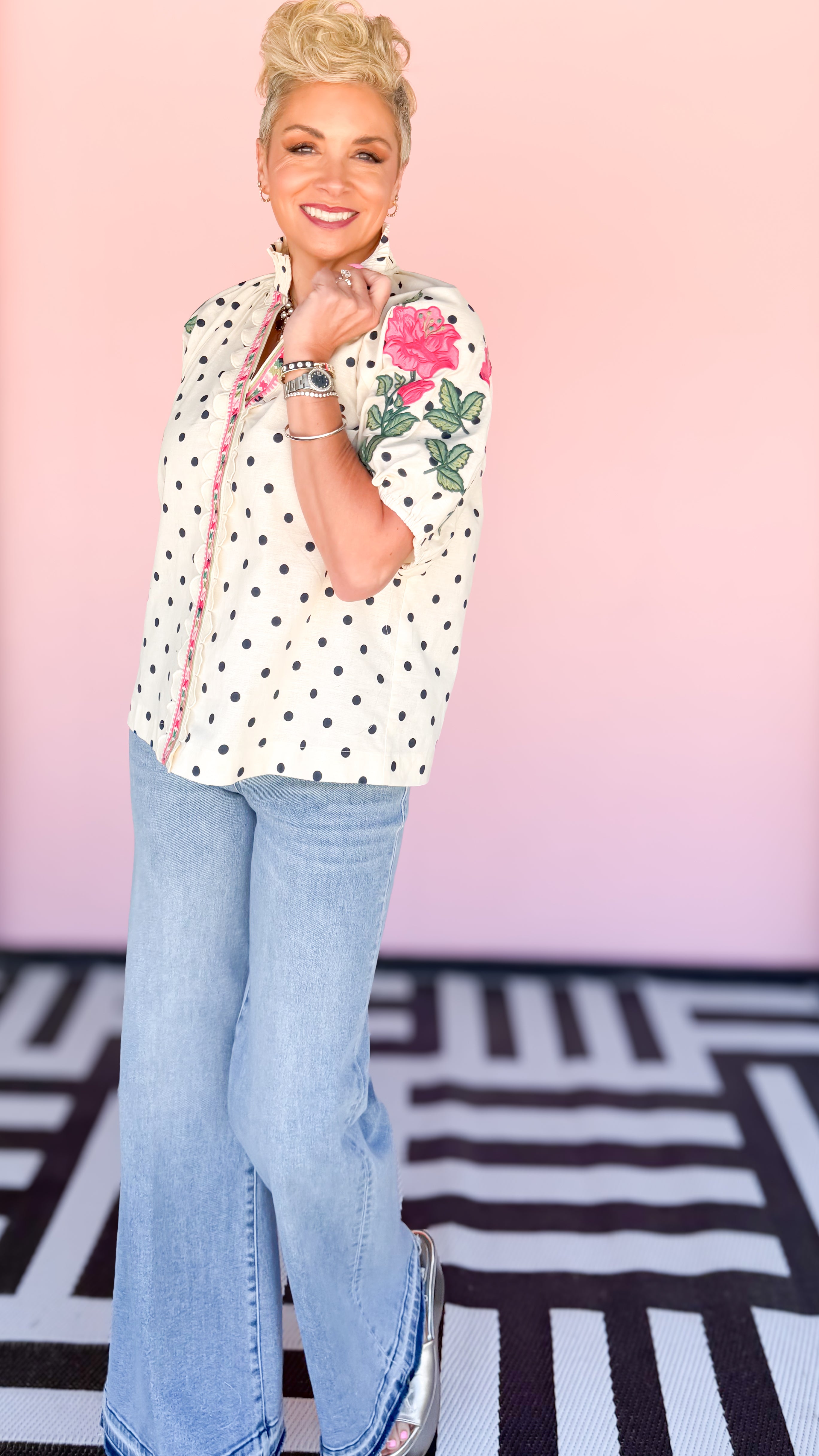 Puff Sleeve Polka Dot Linen Blouse - The BLVD