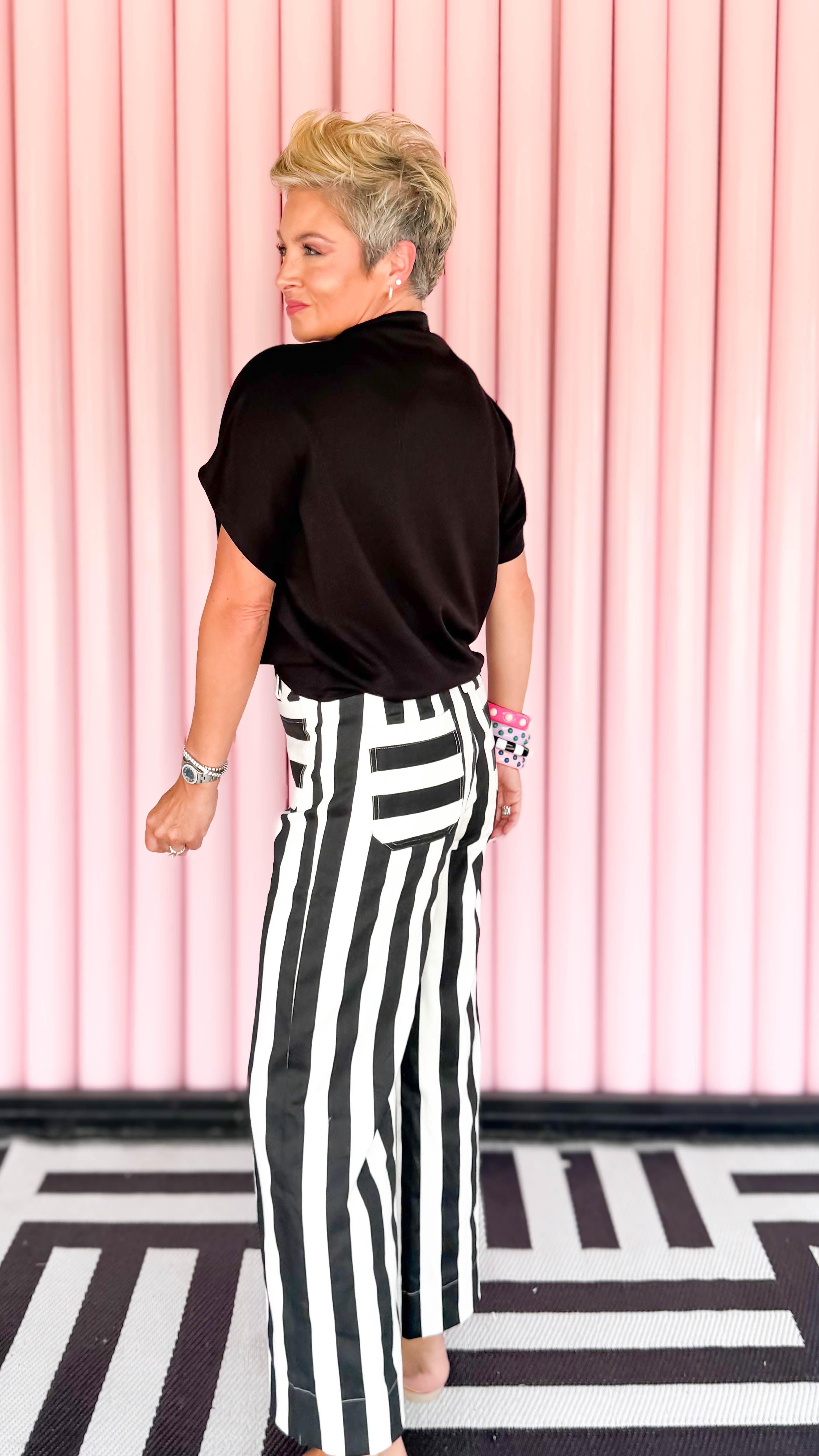 Colette Cropped Striped Pant/Black