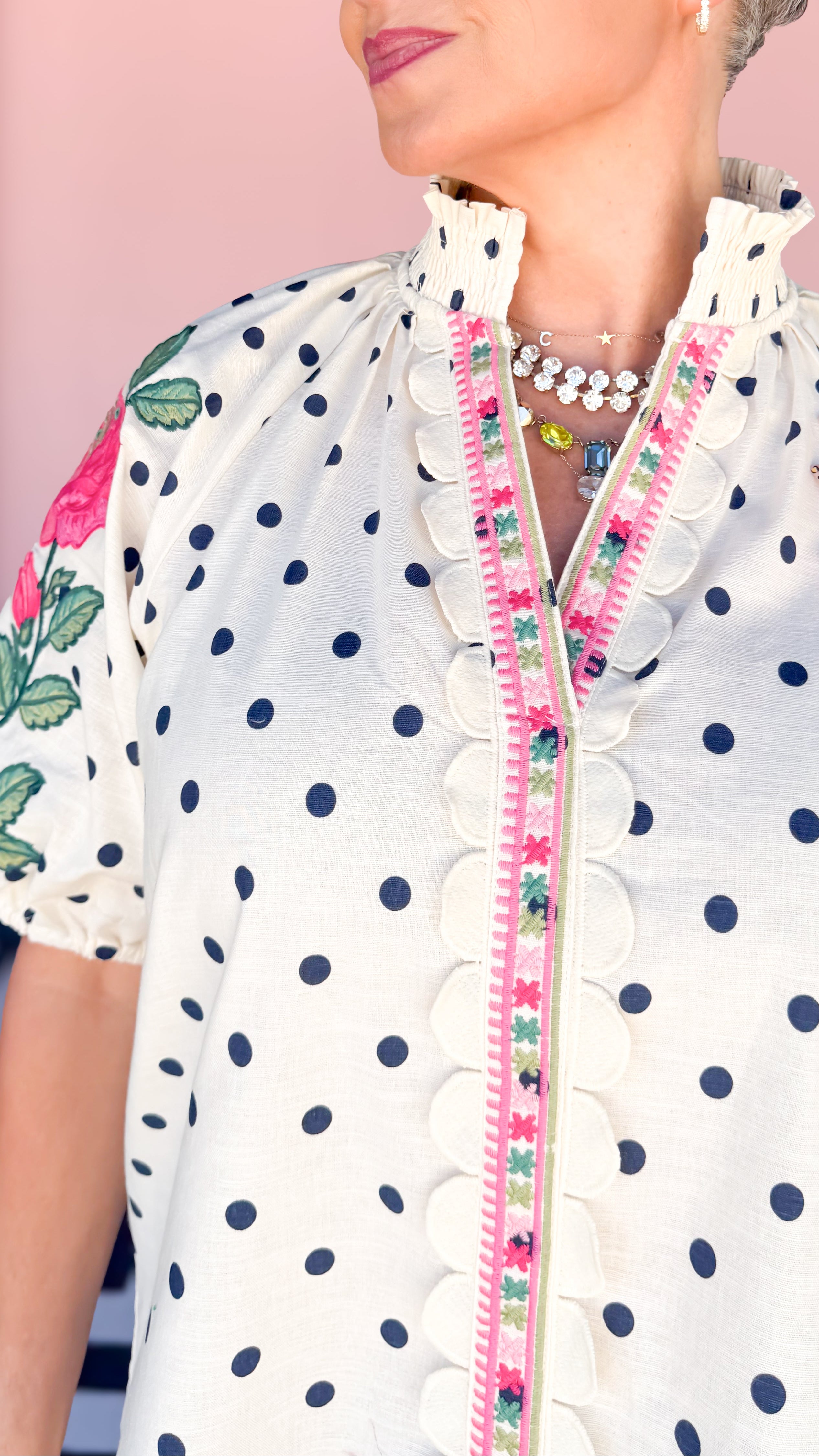 Puff Sleeve Polka Dot Linen Blouse - The BLVD