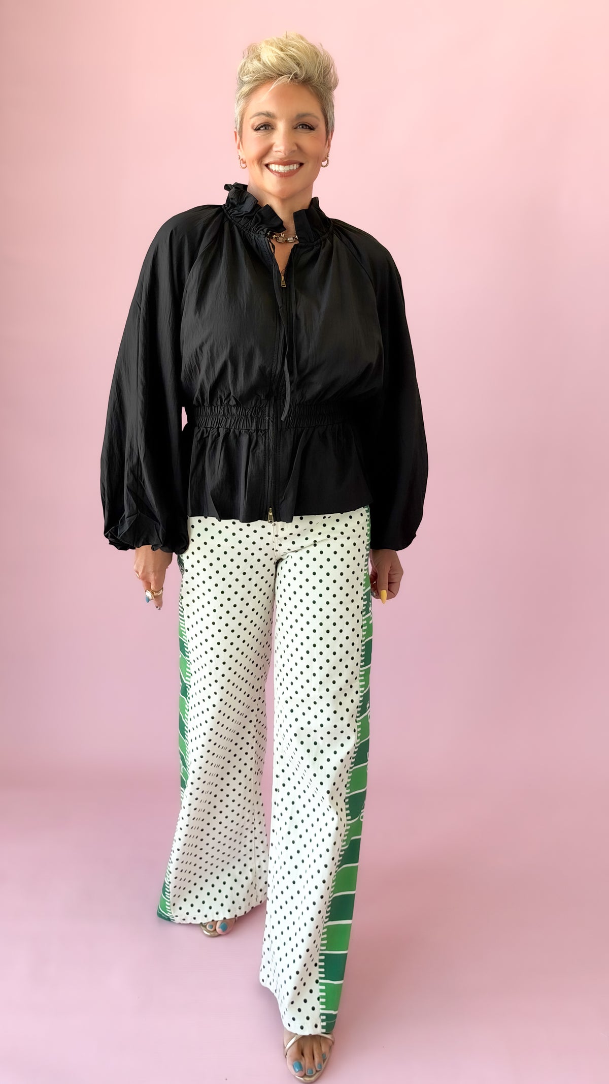 Ruffle Collar Tapered Waist Jacket/Black