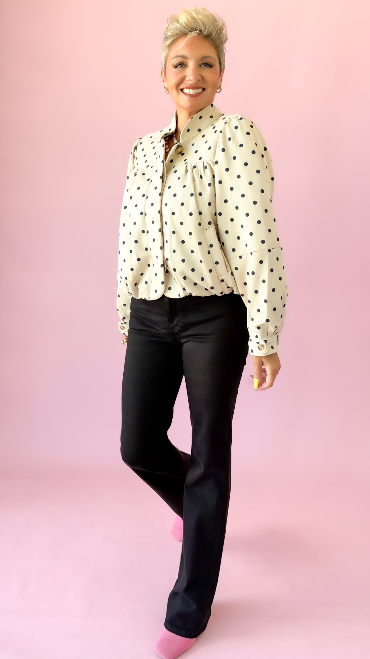 Suede Polka Dot Bubble Jacket/Ecru