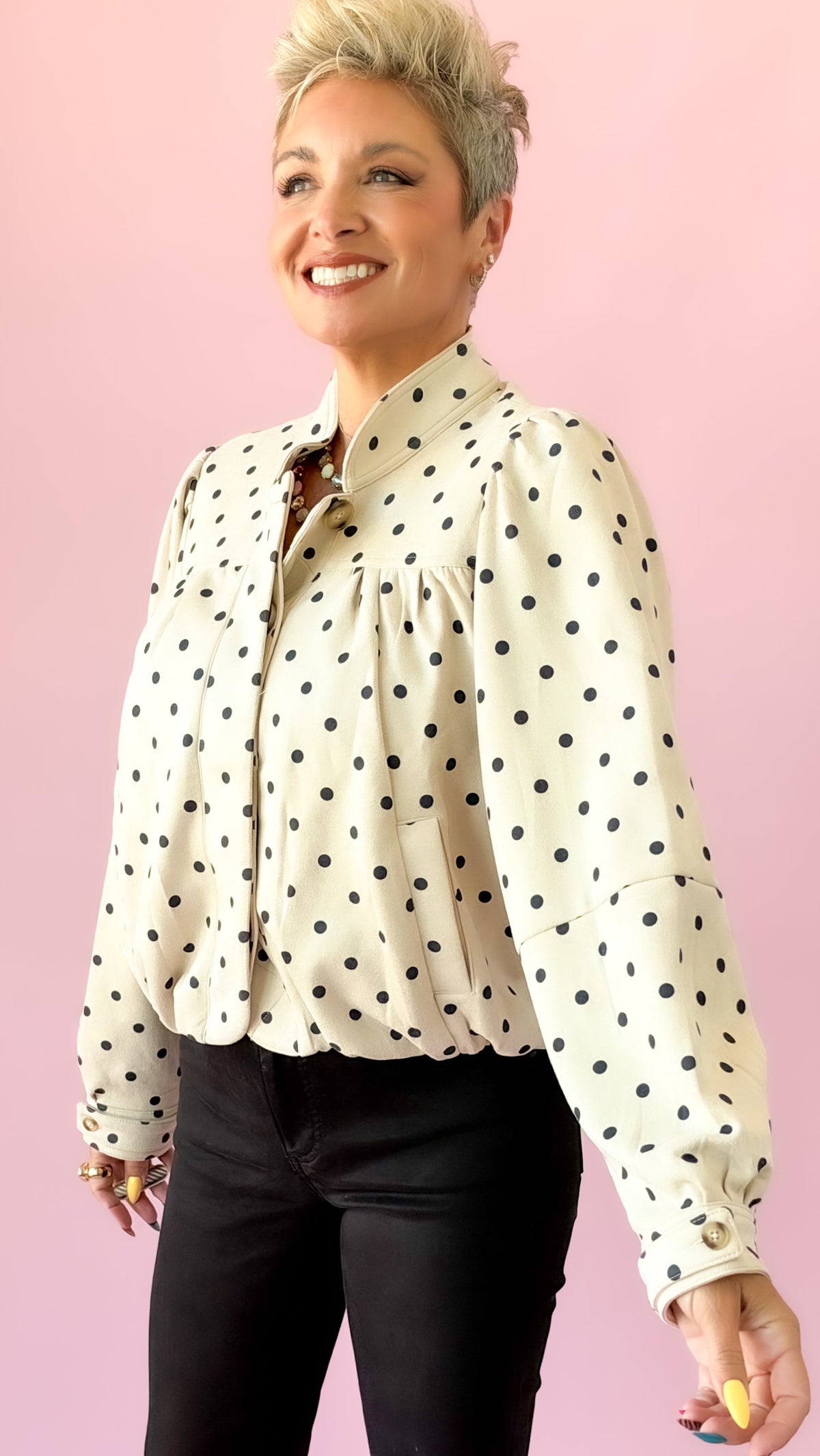 Suede Polka Dot Bubble Jacket/Ecru
