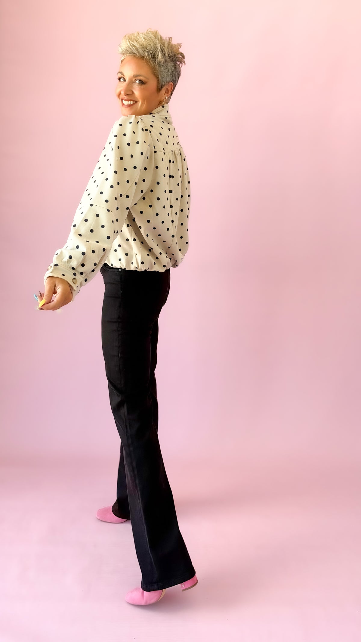Suede Polka Dot Bubble Jacket/Ecru