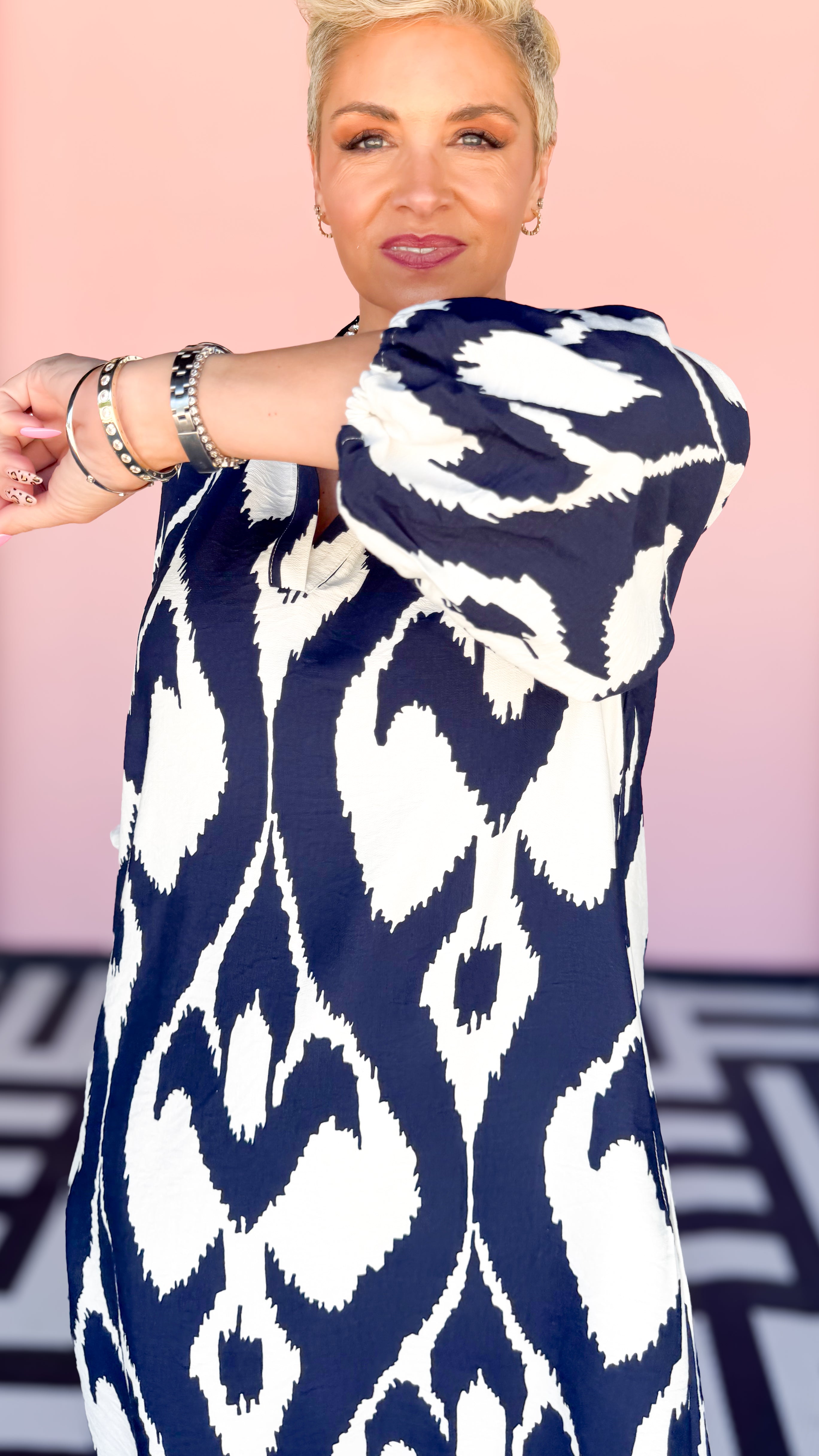 Ikat Print Short Dress/Navy - The BLVD