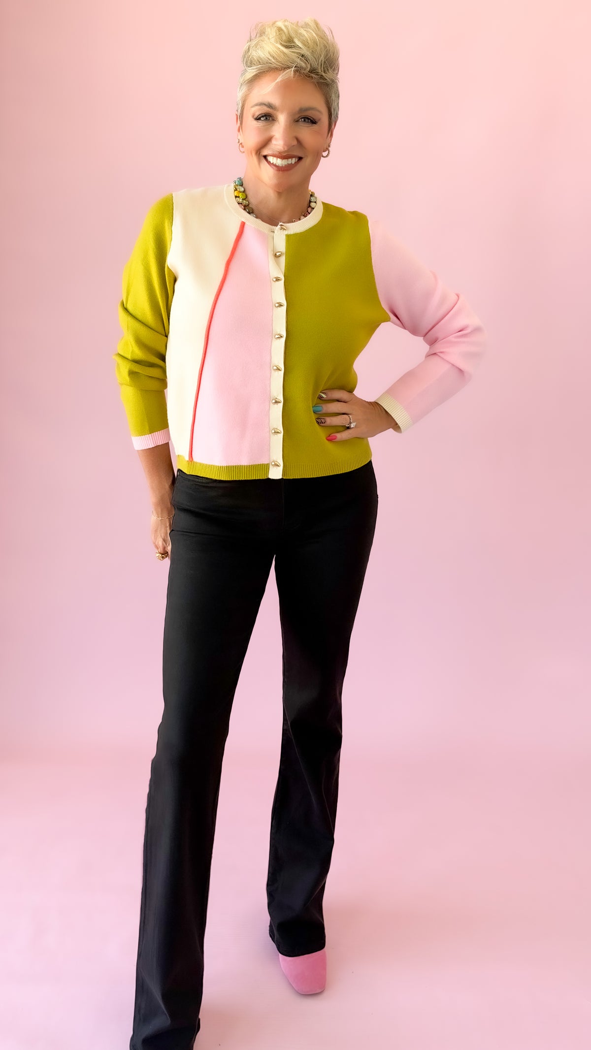 Long Sleeve Color Block Cardigan/Multi