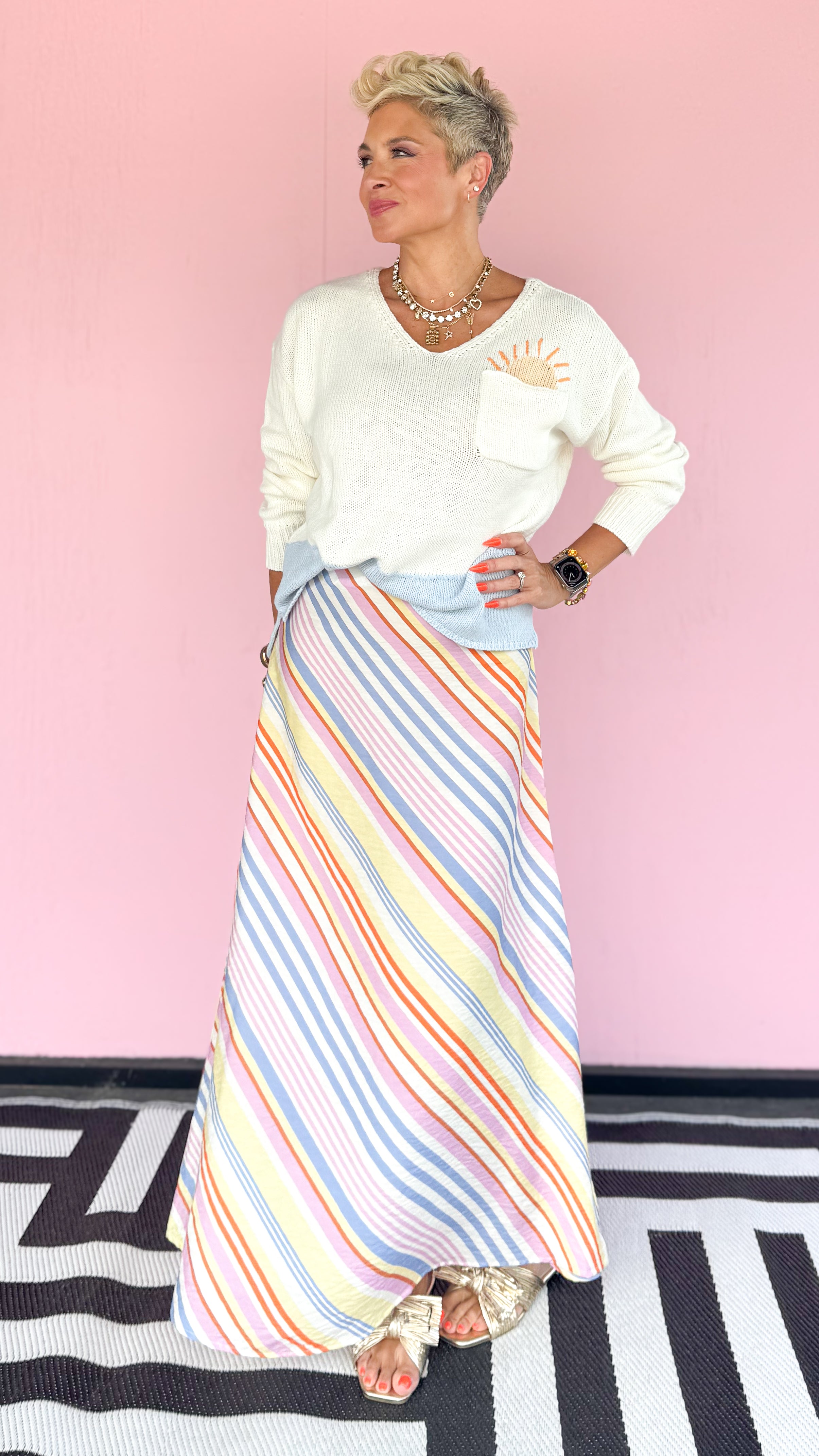 Stripe Midi Skirt/Multi