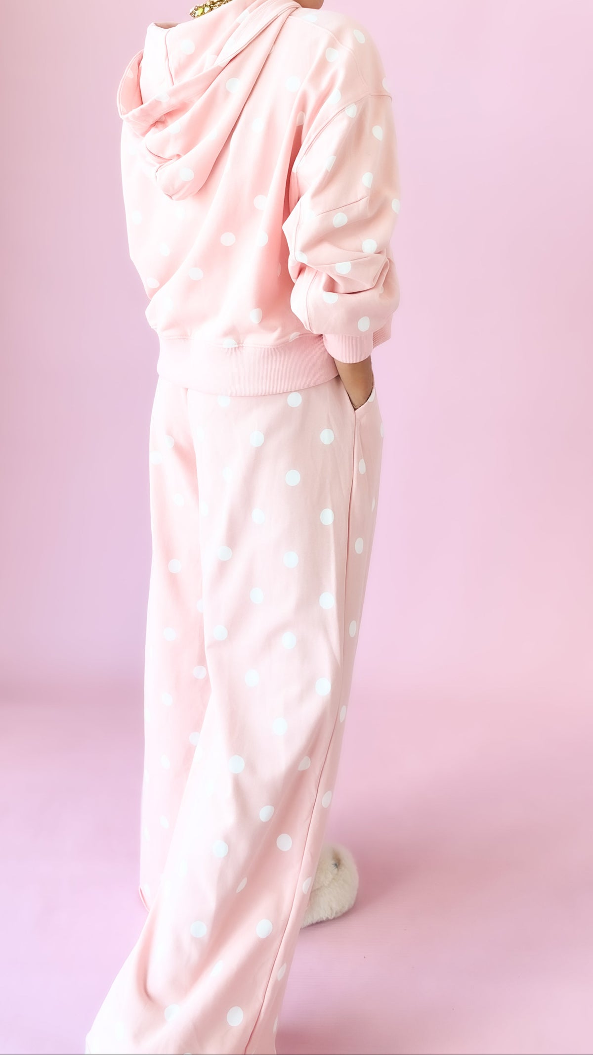 Polka Dot Elastic Waist Pants/Pink