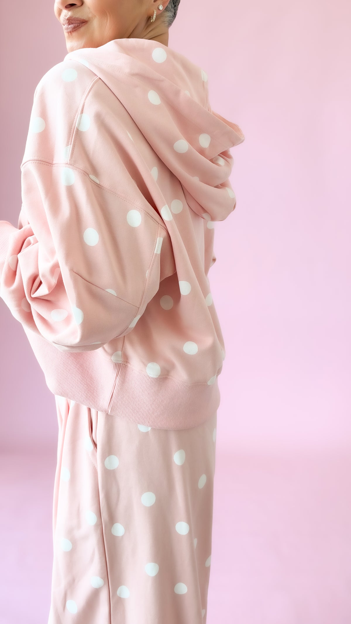 Polka Dot Zip Up Hoodie/Pink
